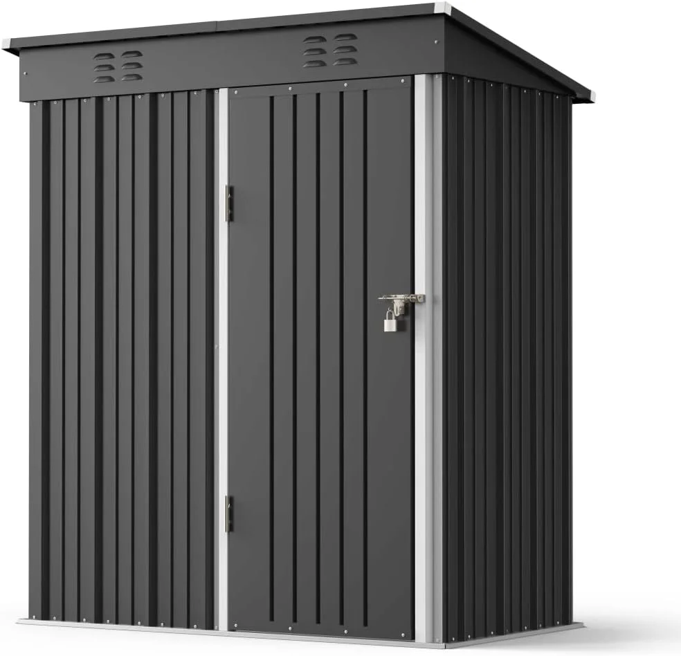 5'x3' Outdoor Storage Shed, Lofka Metal Storage Tool Shed with Single Lockable Door, for Bike| Garden Tools| Patio, Grey - Image 13