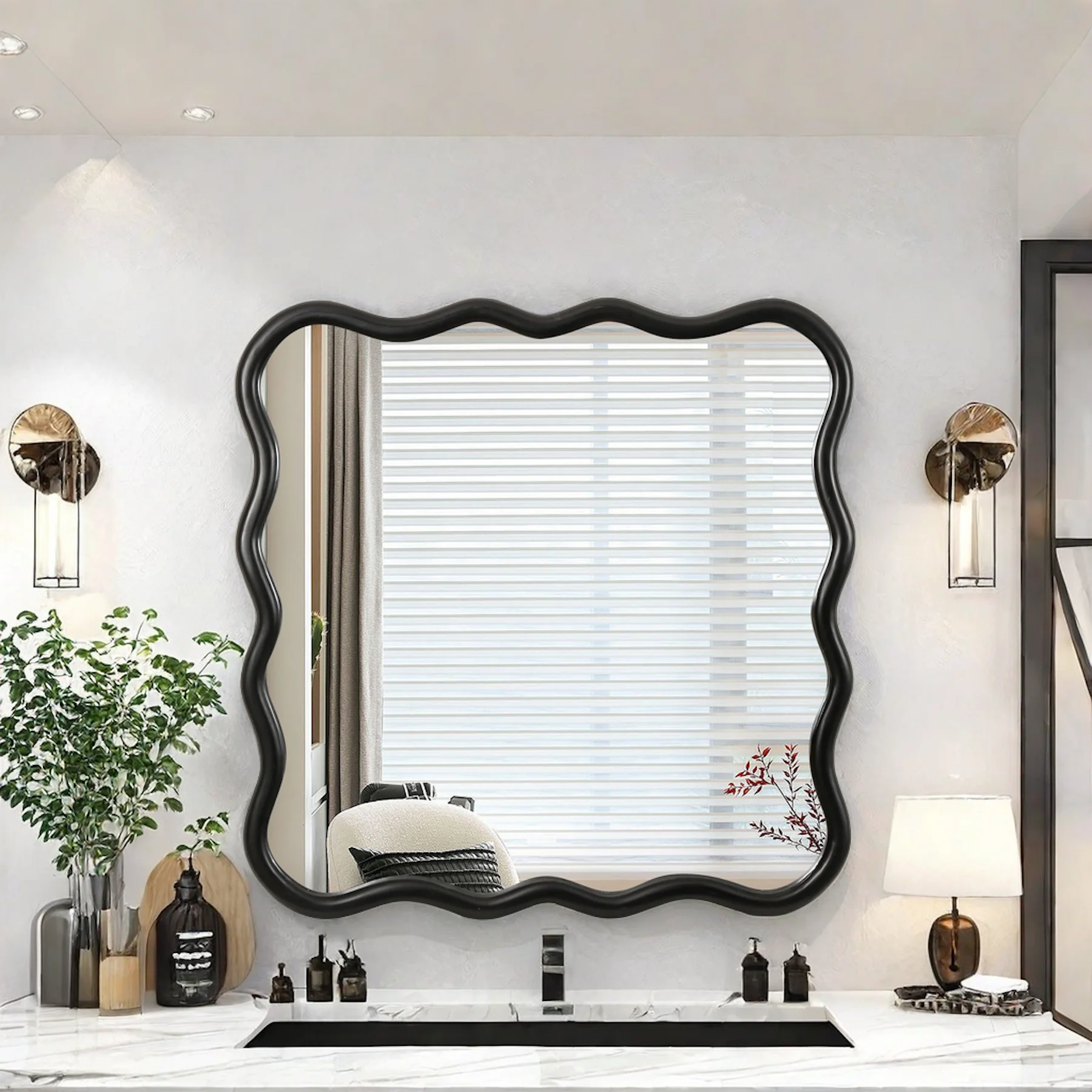 Dasun Solid Wood Wavy Square Mirror-Black 36