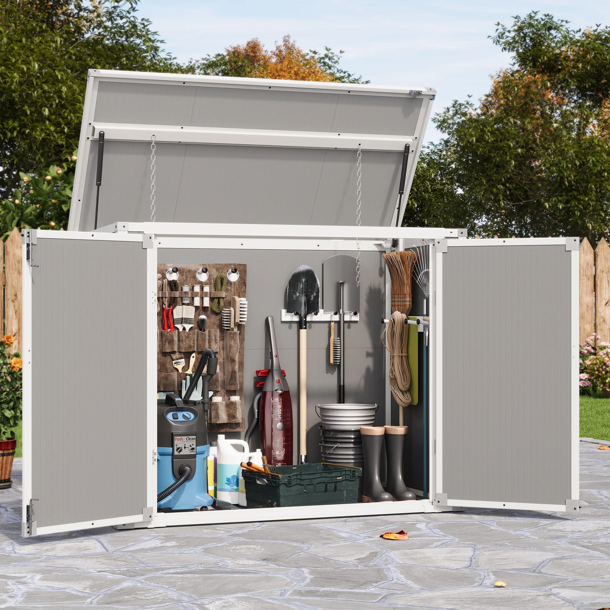 UDPATIO Outdoor Storage Shed 5x3 FT, Resin Garden Shed for Backyard, Patio, Lawn, Grey & White - Image 26