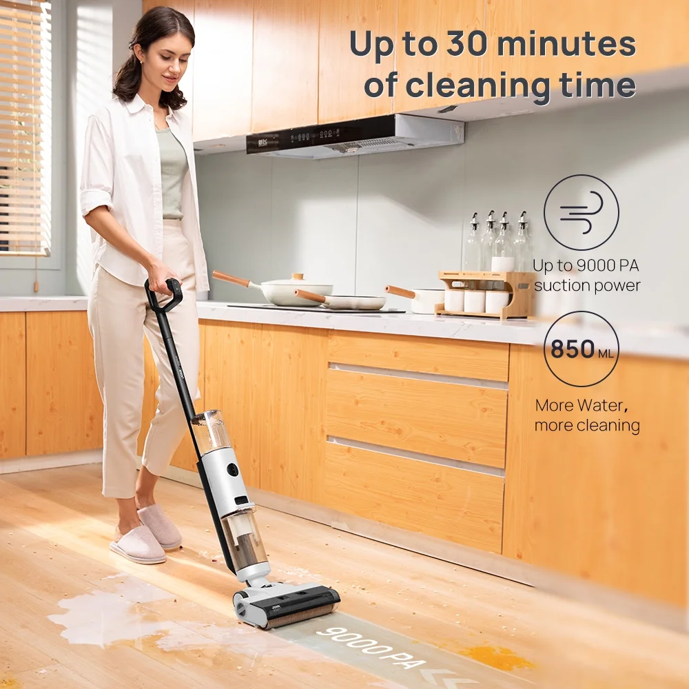 JONR ED12 Vacuum Mop all in one, Cordless Wet Dry Vacuum Cleaner and Mop Combo, Edge Cleaning, One-Step Cleaning, 850ml Water Tank, 30 Minutes Running Time for Hard Floors, Pet Hair