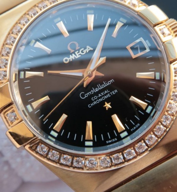 Replica Omega V6 Constellation Black Dial Diamonds Bezel YG Bracelet A2500 - Top club
