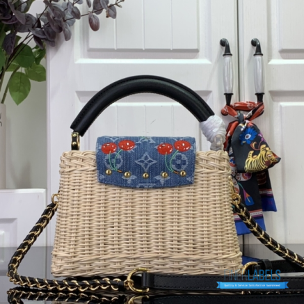 Woven Rattan Mini Handbag with Black Handle & Strap1:1High-quality replica