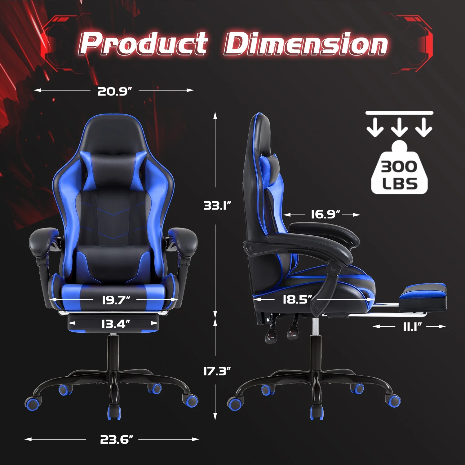 Lacoo PU Leather Gaming Chair Massage Ergonomic Gamer Chair Height Adjustable Computer Chair with Footrest & Lumbar Support, White - Image 29