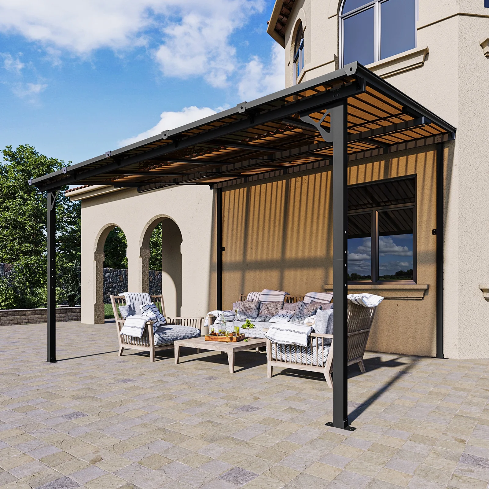 Aoxun 8' x 5' Gazebo for Patio, Gazebo Pergola with Sloped Roof, Grill Gazebo Large Wall-Mounted Heavy Duty Awnings, for Backyard, Deck, Patio - Image 20