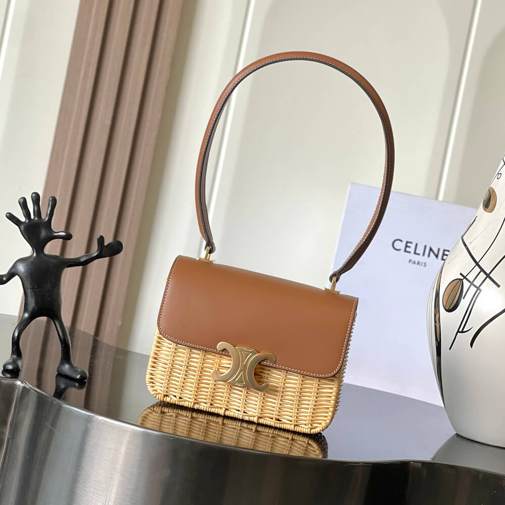 CELINE TEEN GARANCE BAG IN WICKER AND NATURAL CALFSKIN(HIGH-END GRADE)1:1High-quality replica