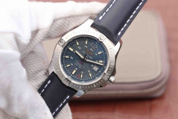 Replica Breitling Colt Automatic 44mm SS GF Blue Textured Dial Blue Leather Strap A2824 - Elite Watch Atelier