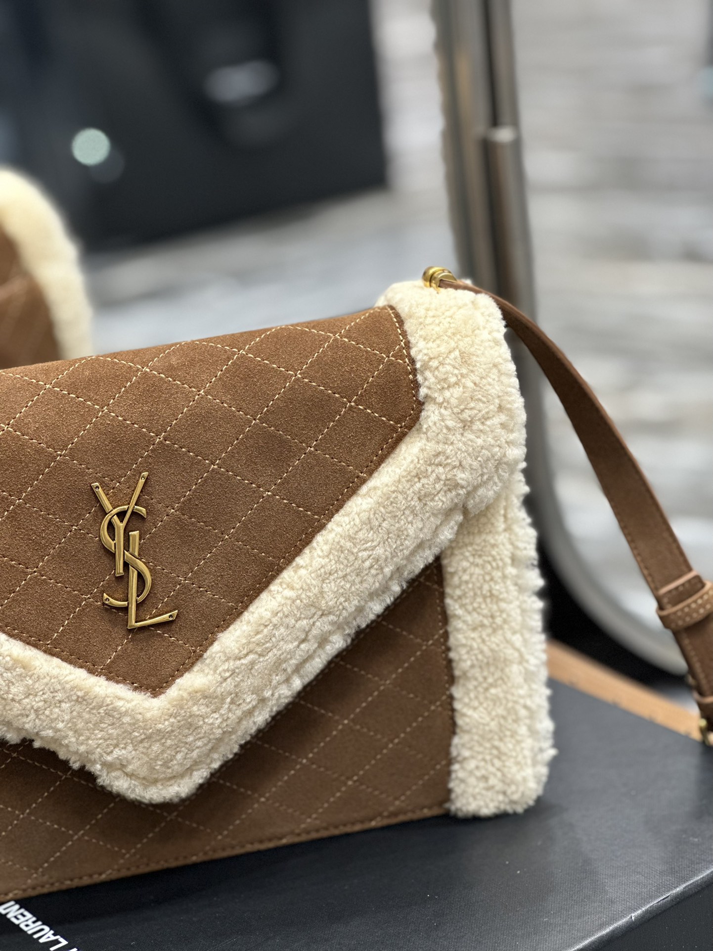 GABY MINI SATCHEL IN QUILTED SUEDE AND SHEARLING1:1High-quality replica