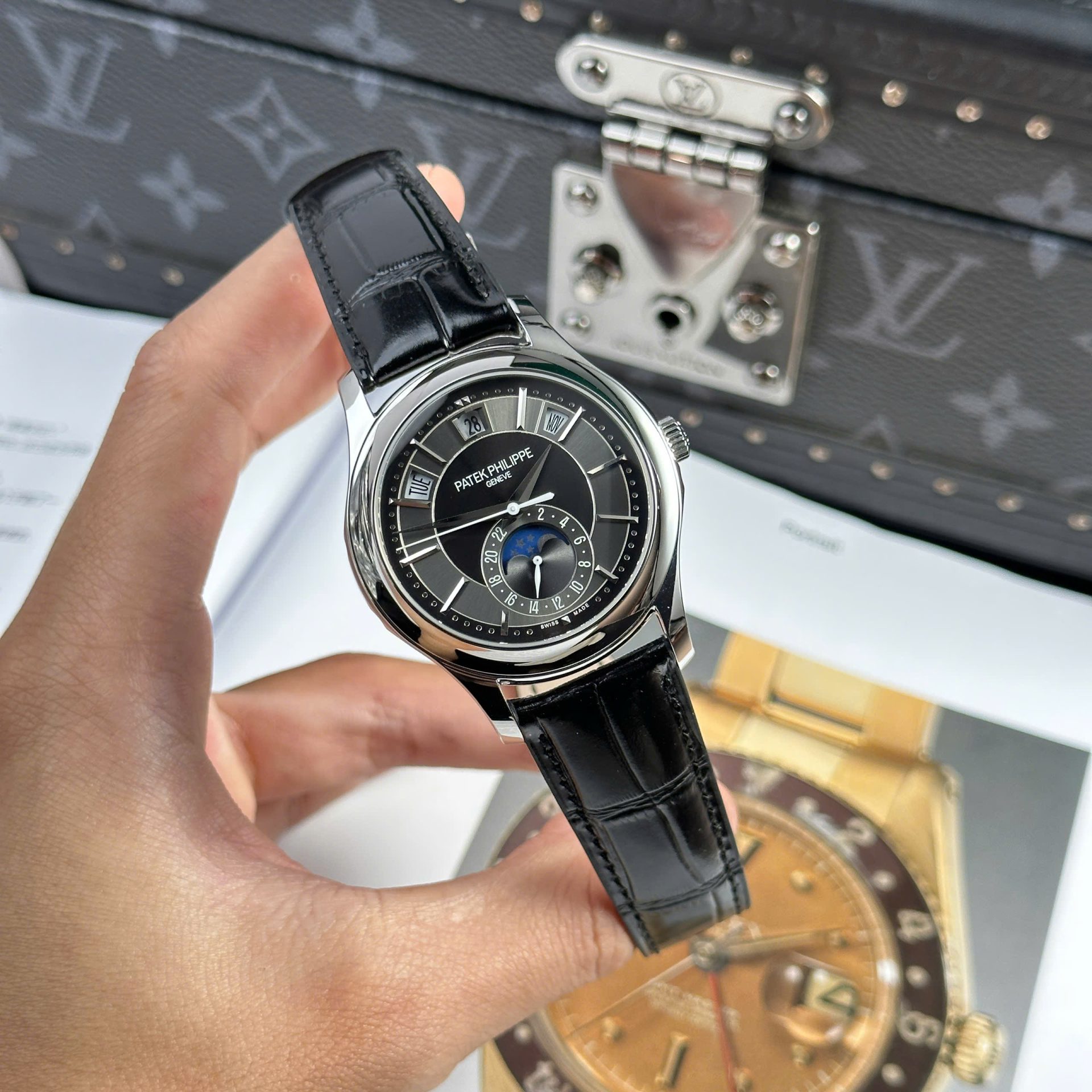Patek Philippe Replica Watch Complications 5205G Gray Dial Leather Strap 40mm - Elite Watch Atelier