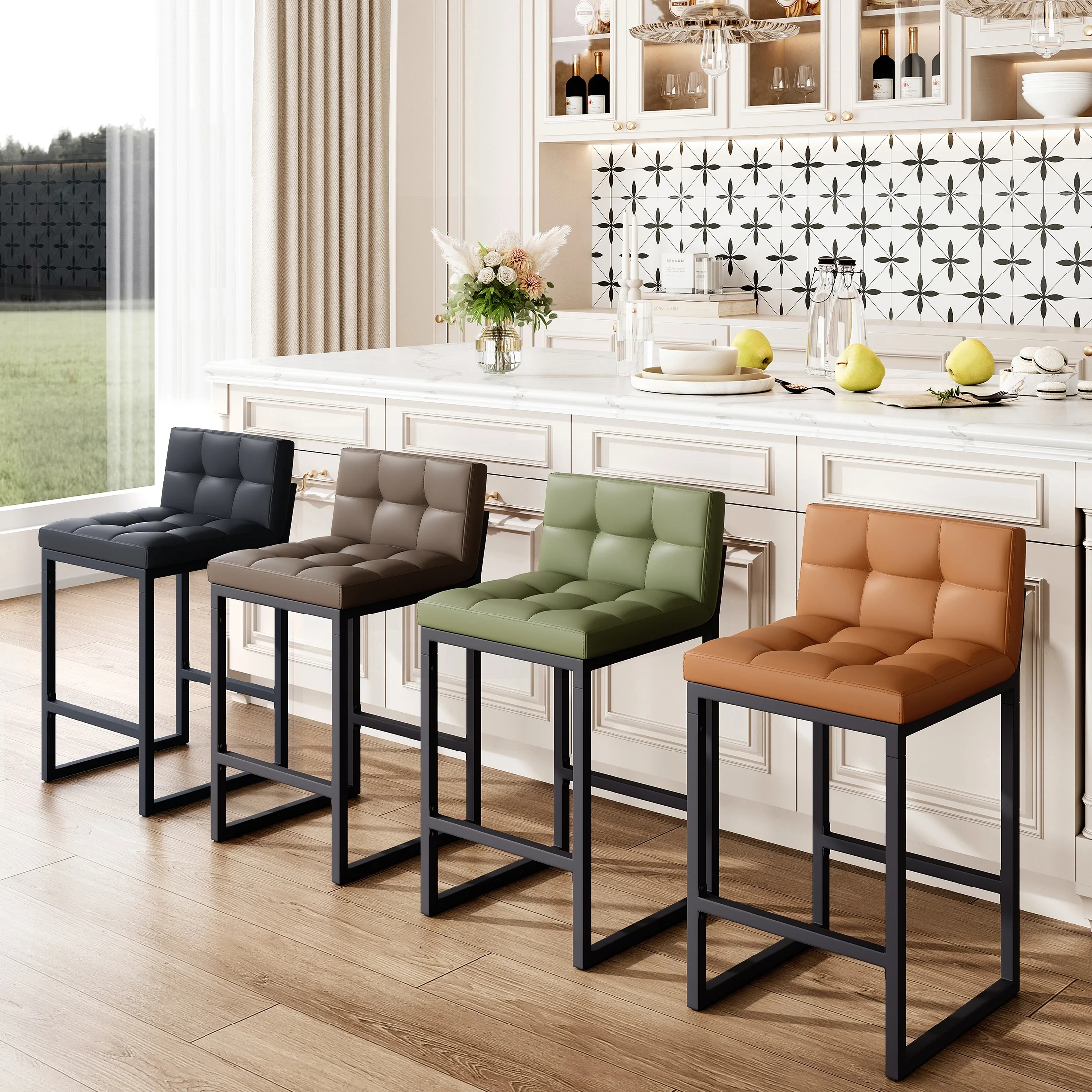 FIRAVOE Bar Stools Set of 3, Counter Height Bar Stools (Low Back)(Thickened Frame) 26" PU Leather Barstools Bar Chairs for Kitchen Island, Black - Image 12