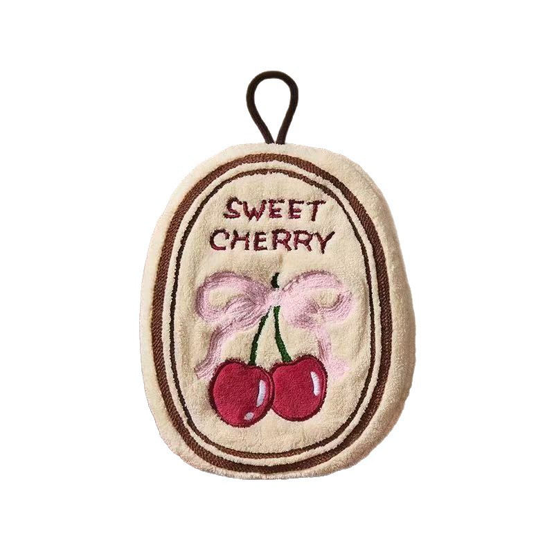 Cute Cherry Cake Design Cotton Hand Towel Quick-Dry for Home Use Absorbent Kitchen Bathroom Cloth