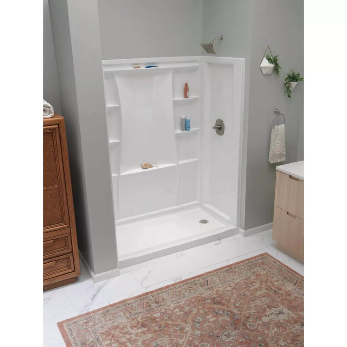 Delta Classic 500 60 In. x 32 In. Right Drain Shower Pan, White