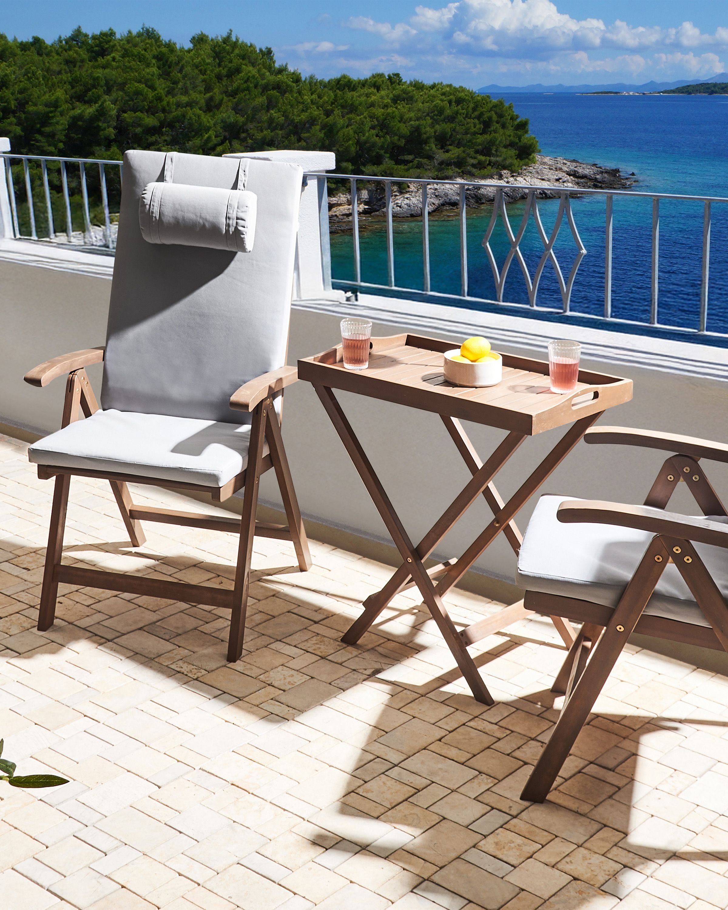Set of 2 Garden Chairs with Cushions AMANTEA PREMIUM Acacia Wood Light Grey