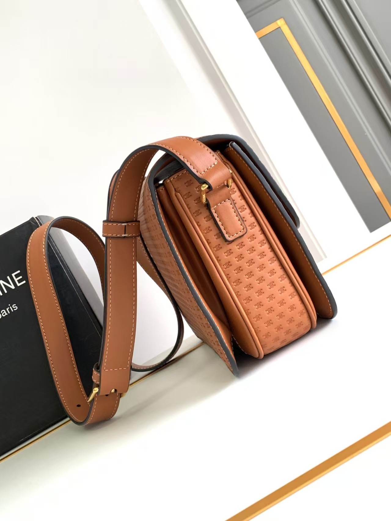 CELINE TRIOMPHE Box Embossed HandBag