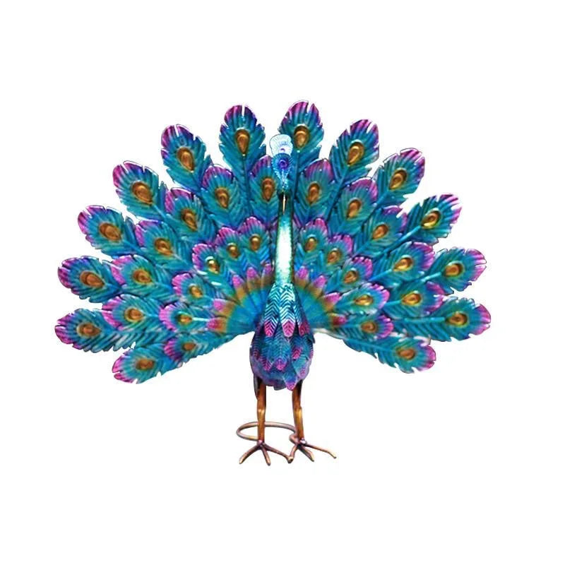 VibrantFeather | Ambachtelijke Pauw Sculptuur voor Buitendecoratie