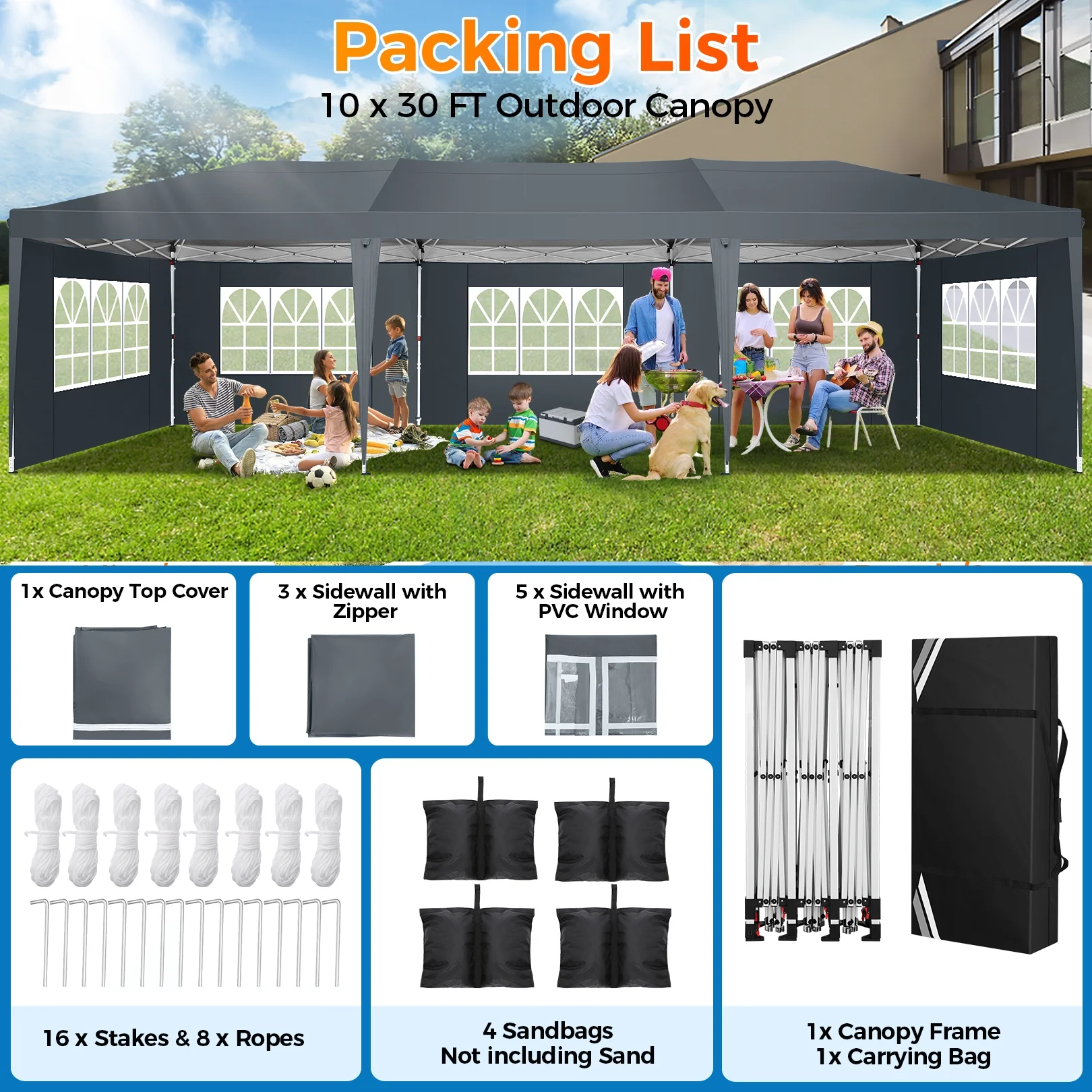 SANOPY 10'x10' EZ Pop Up Canopy Tent Outdoor Party Instant Shelter Portable Folding Beach Canopy with 4 Sandbag & Carrying Bag, Black - Image 65