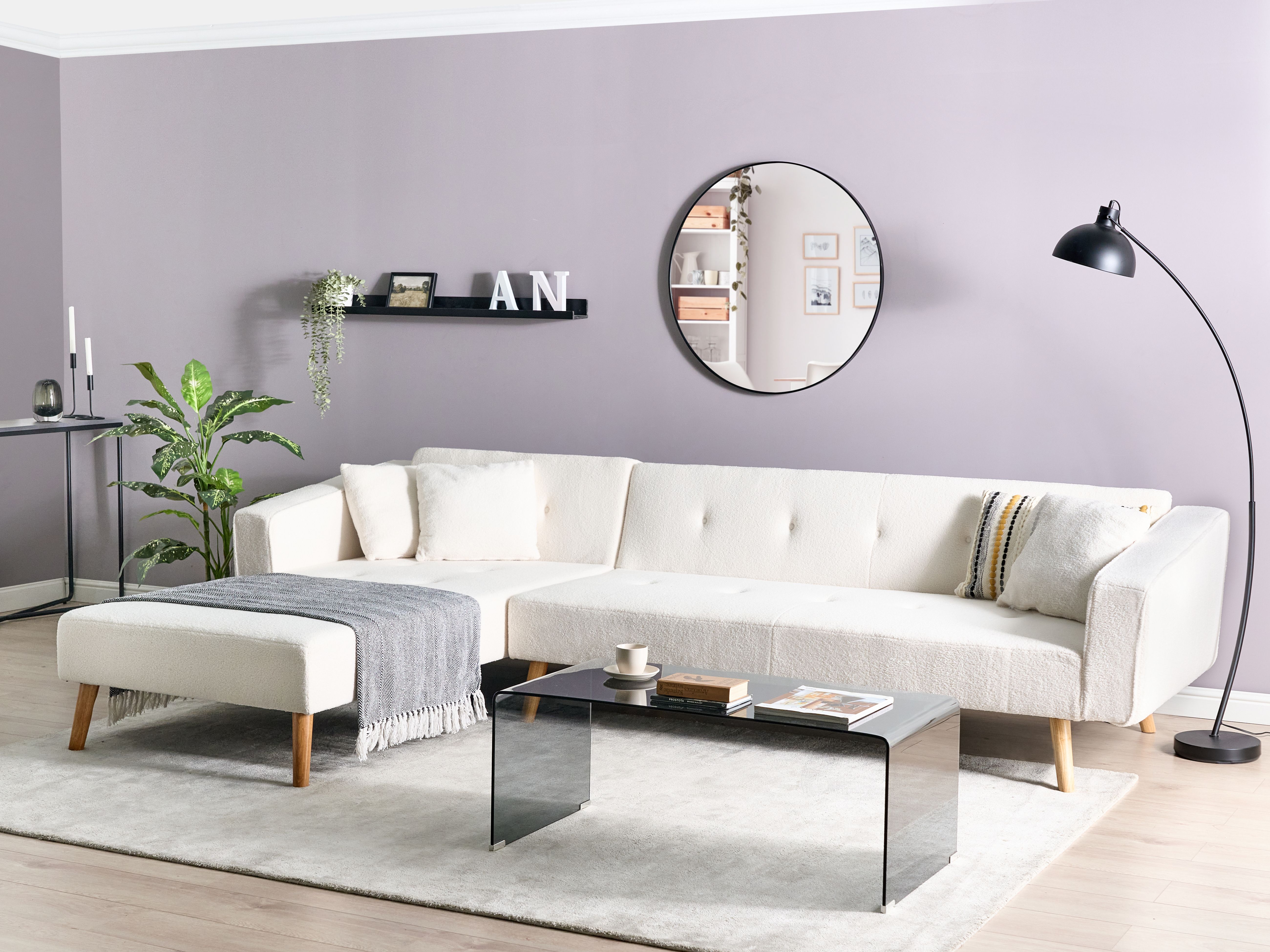 Corner Sofa Bed 4 Seater VADSO Boucle Off-White Right Hand