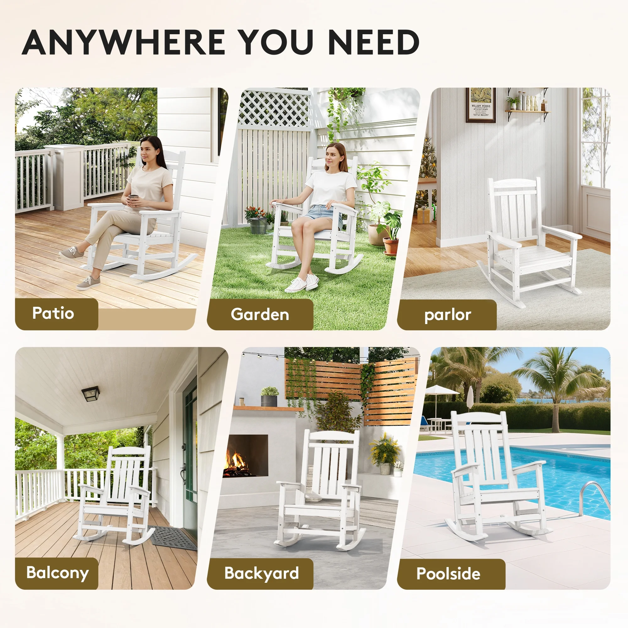 KINGYES HDPE Outdoor Rocking Chairs Set of 2,HDPE Patio Rocker for Porch,Black - Image 19