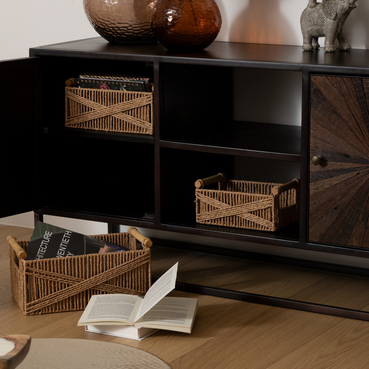 Set of 3 storage cases "Eug&egrave;ne" Beige, L.26/31/36 cm