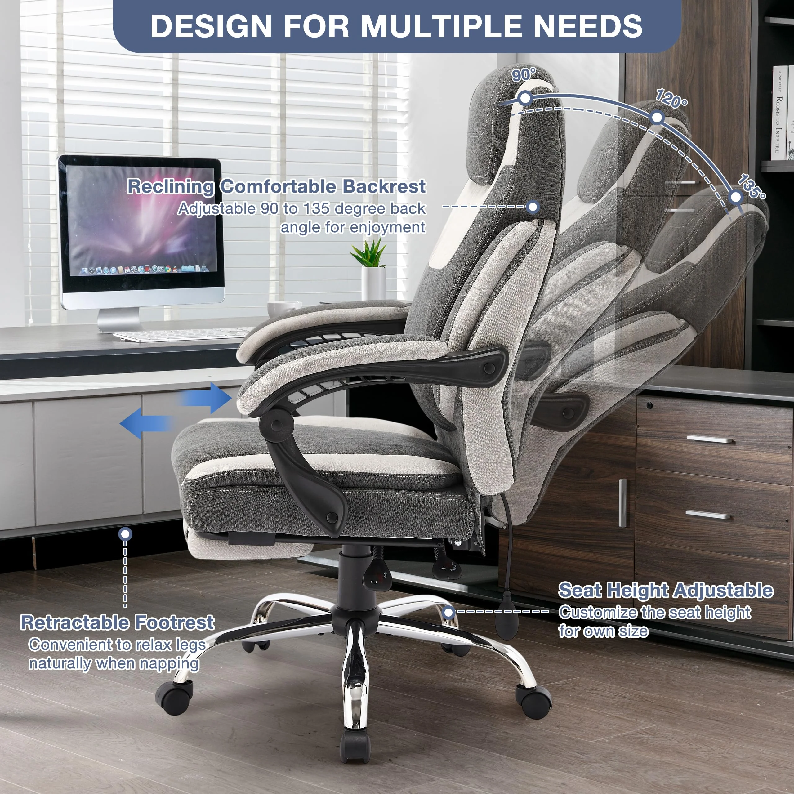 JONPONY Big and Tall Office Chair 400lbs, Executive Reclining Office Chairs with Footrest, High Back Home Office Chair Thick Padded Armrests, Ergonomic Adjustable Lumbar Support, PinkWhite - Image 17