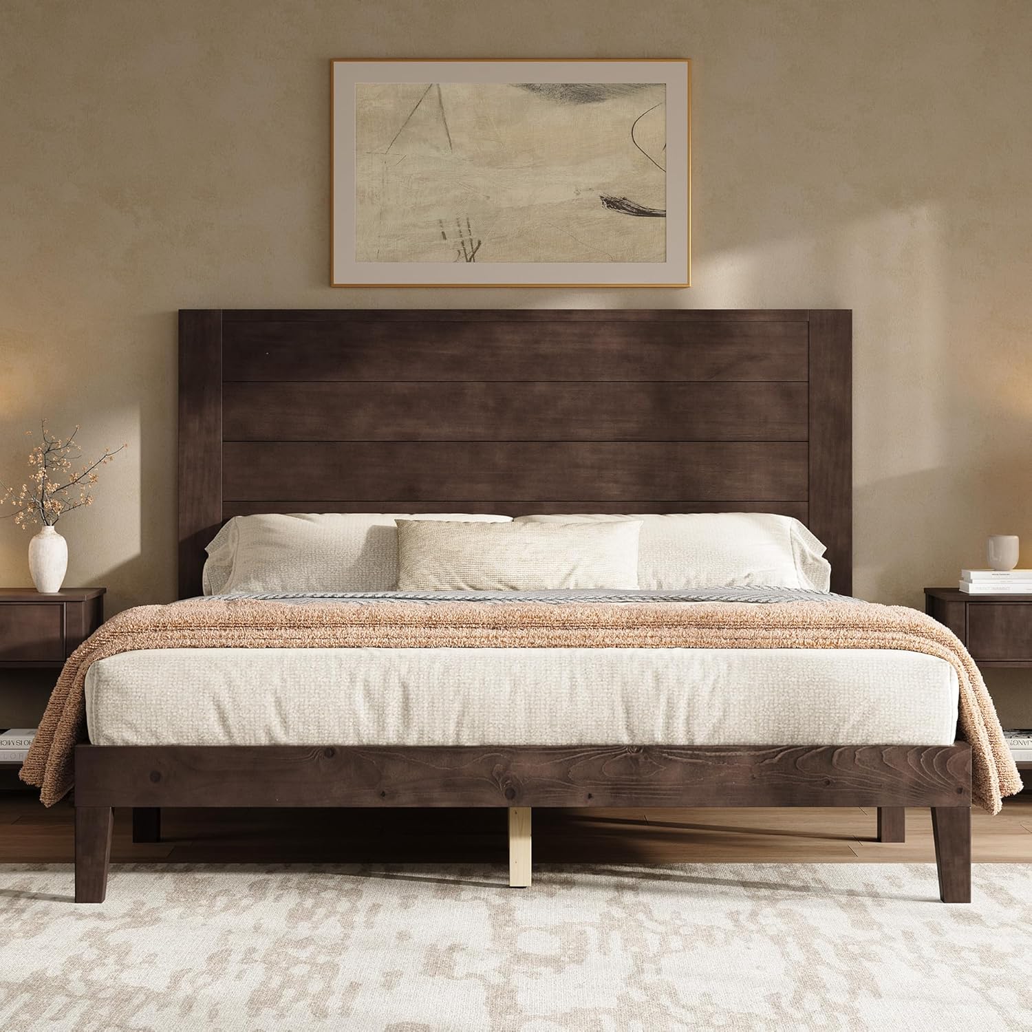 AMERLIFE Queen Sizes Solid Wood Bed Frame with 48