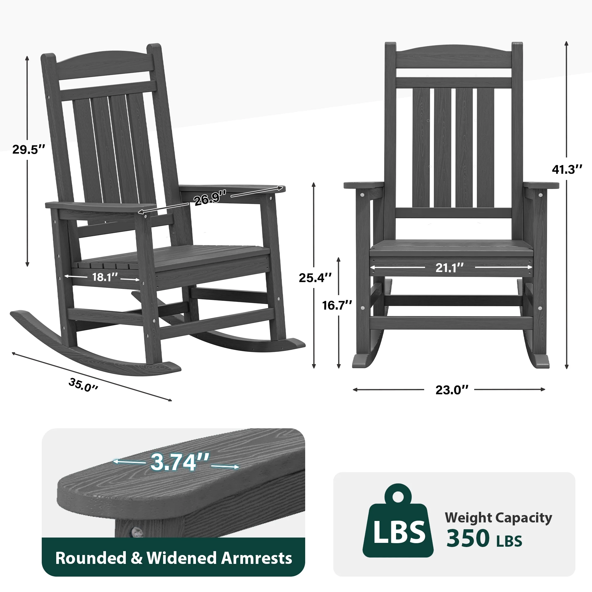 KINGYES HDPE Outdoor Rocking Chairs Set of 2,HDPE Patio Rocker for Porch,Black - Image 41