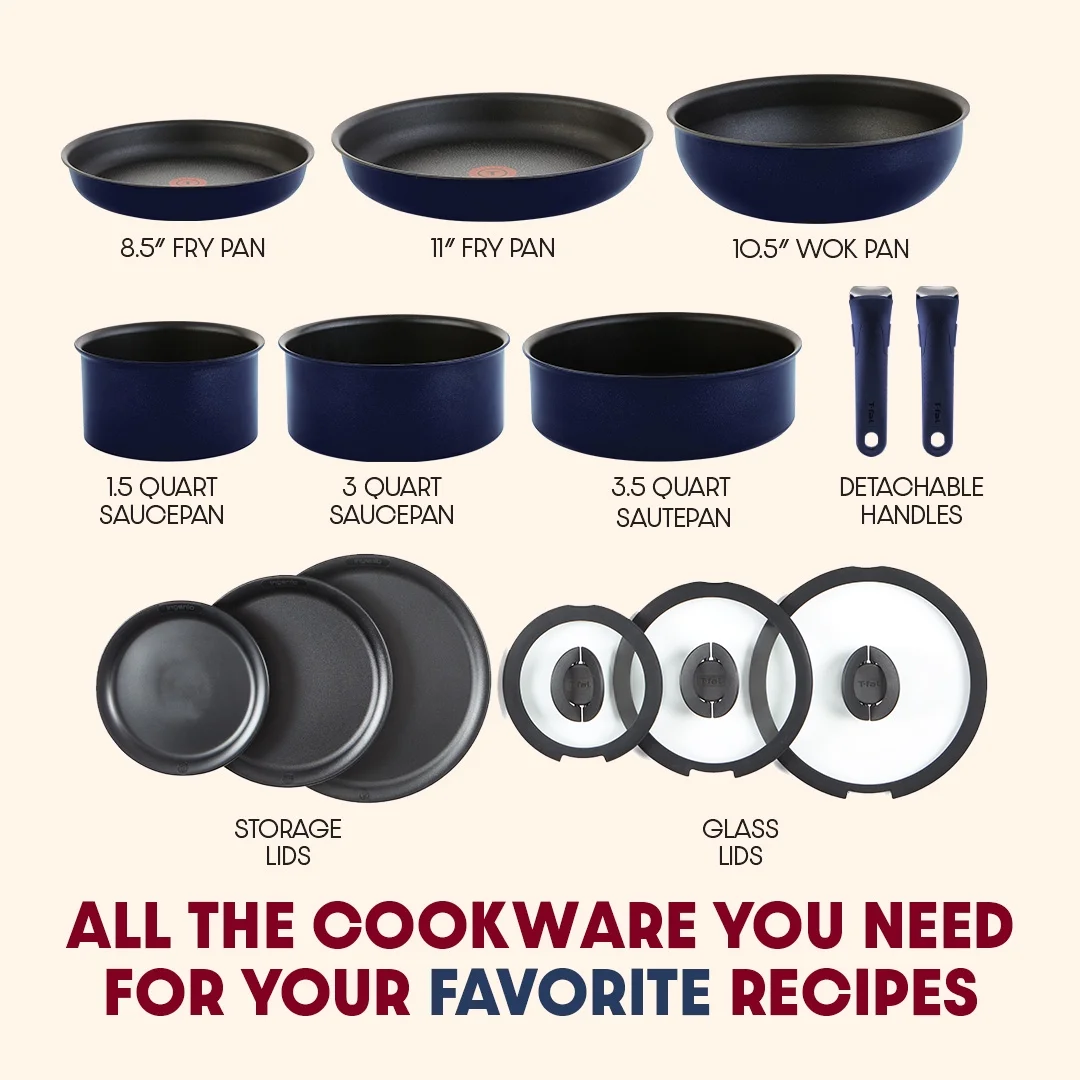 T-fal Ingenio Expertise Nonstick 14-Piece Cookware Set, Induction Oven Safe up to 500F, Detachable Handle, Onyx Black - Image 21