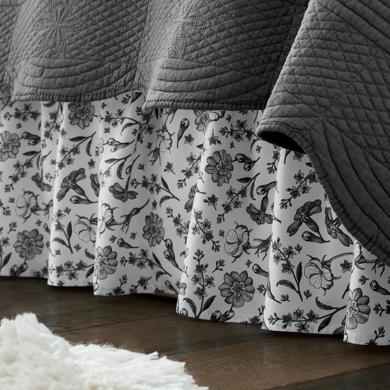 Black & White Floral Bedskirt - MIDNIGHT VELVET CATALOG