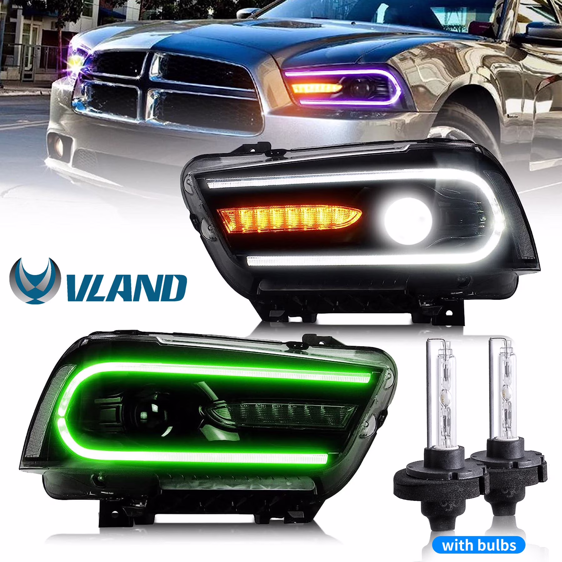 VLAND for Dodge Charger 2011 2012 2013 2014 Dual Beam Projector Headlights Replacement Assembly - Image 5