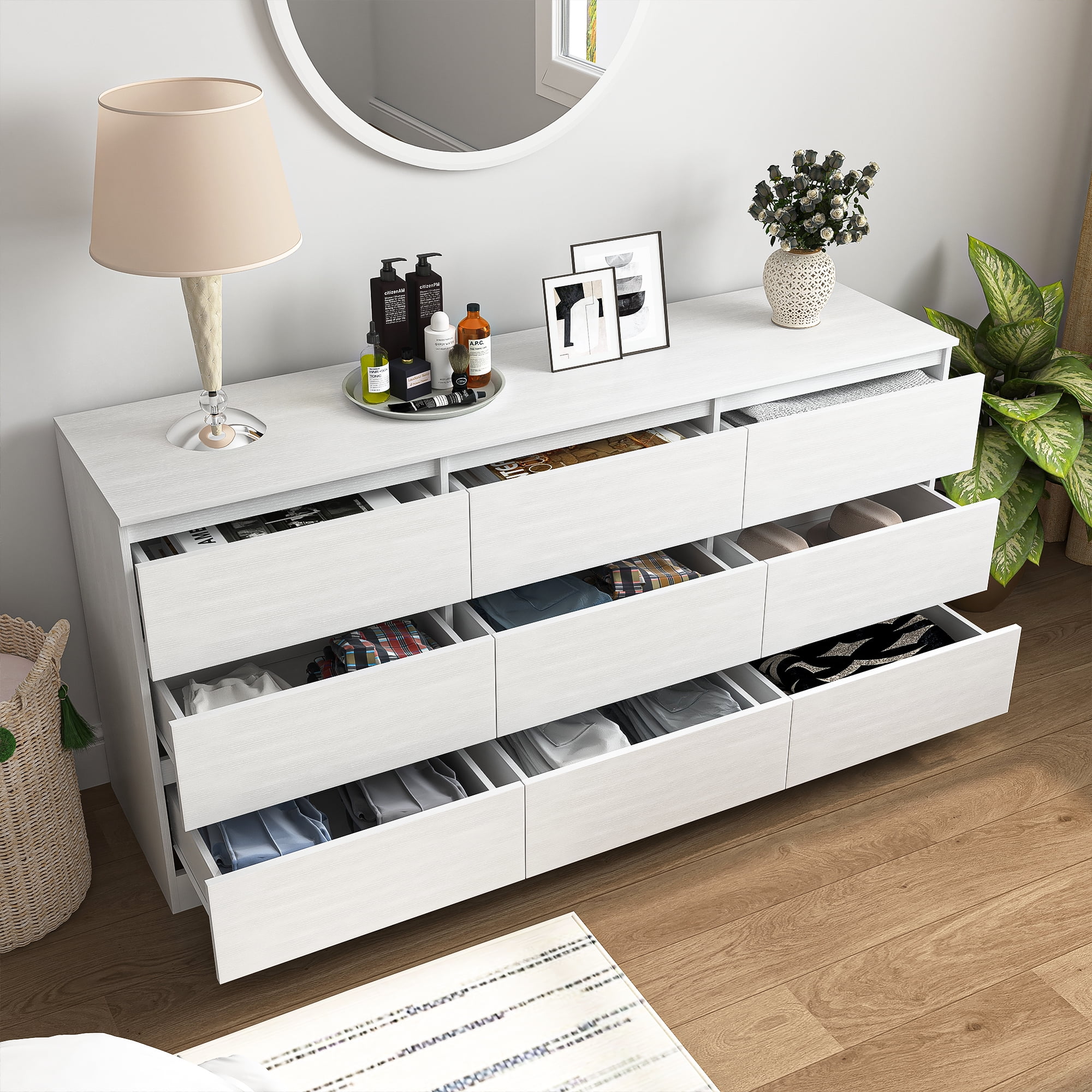 Kadyn White Chest of Drawer, 6 Double Drawer Dresser for Bedroom, Modern Storage Cabinet for Living Room, Dresser - Image 89