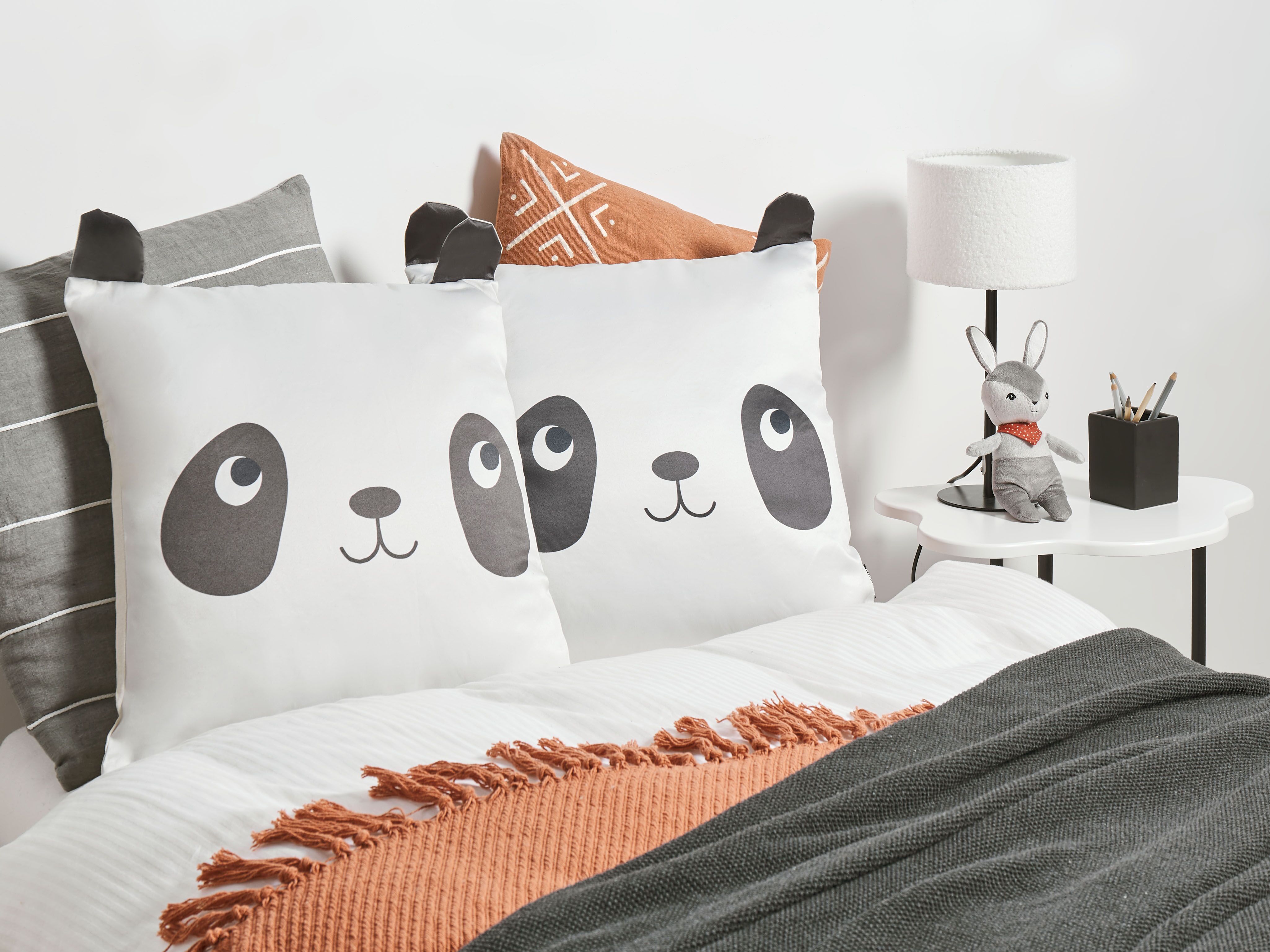 Set of 2 Decorative Cushions PANDAPAW Cotton 45 x 45 cm White