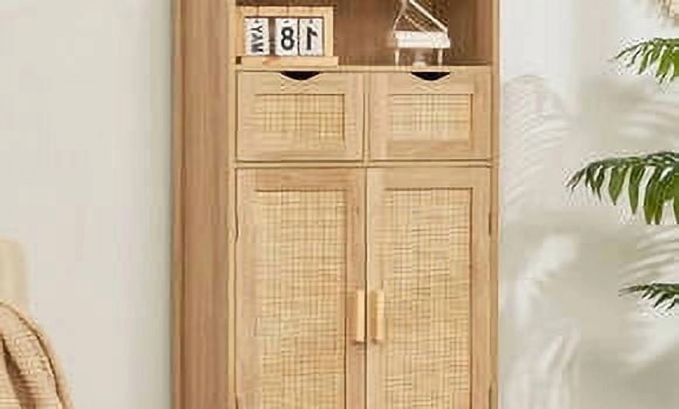 FANGSUM Rattan Storage Cabinet with 2 Drawers & 2 Shelves, Floor Cabinet for Living Room - Image 12