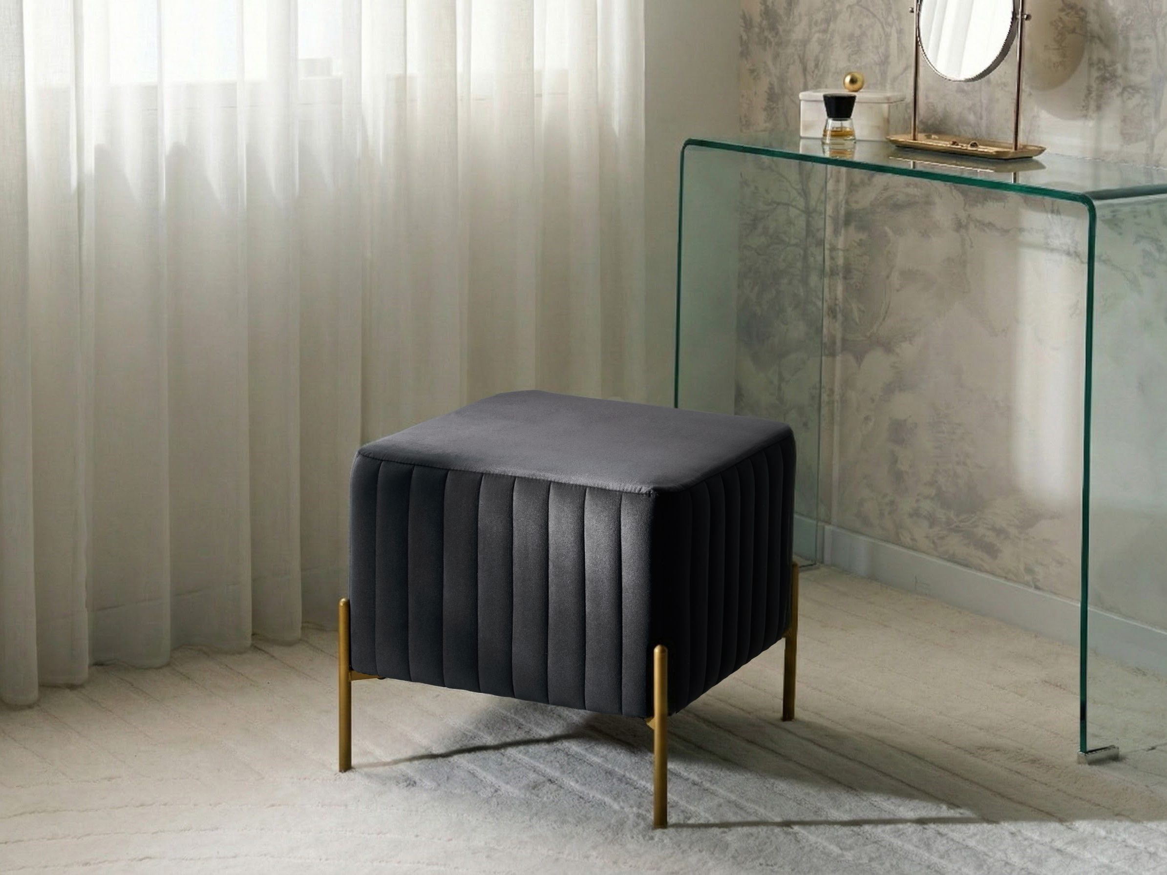 Footstool UTAH Velvet Black