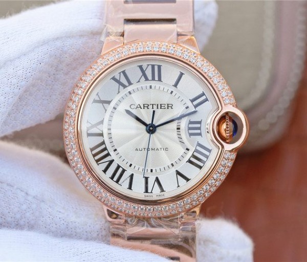 Replica Cartier Ballon Bleu 36mm RG White Textured Dial Diamond Bezel - Top club