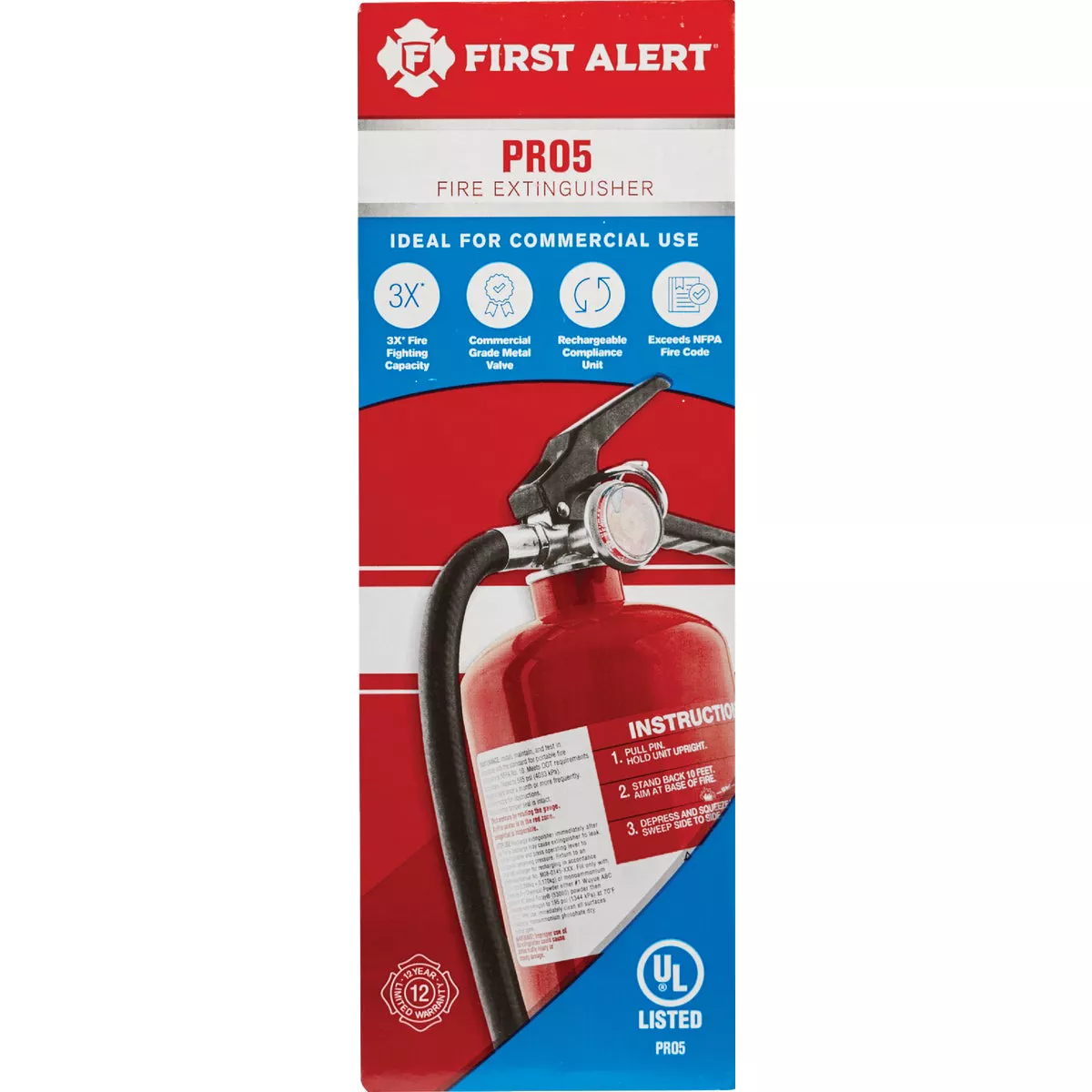 First Alert 3-A:40-B:C Rechargeable Heavy-Duty Commercial/Residential Fire Extinguisher