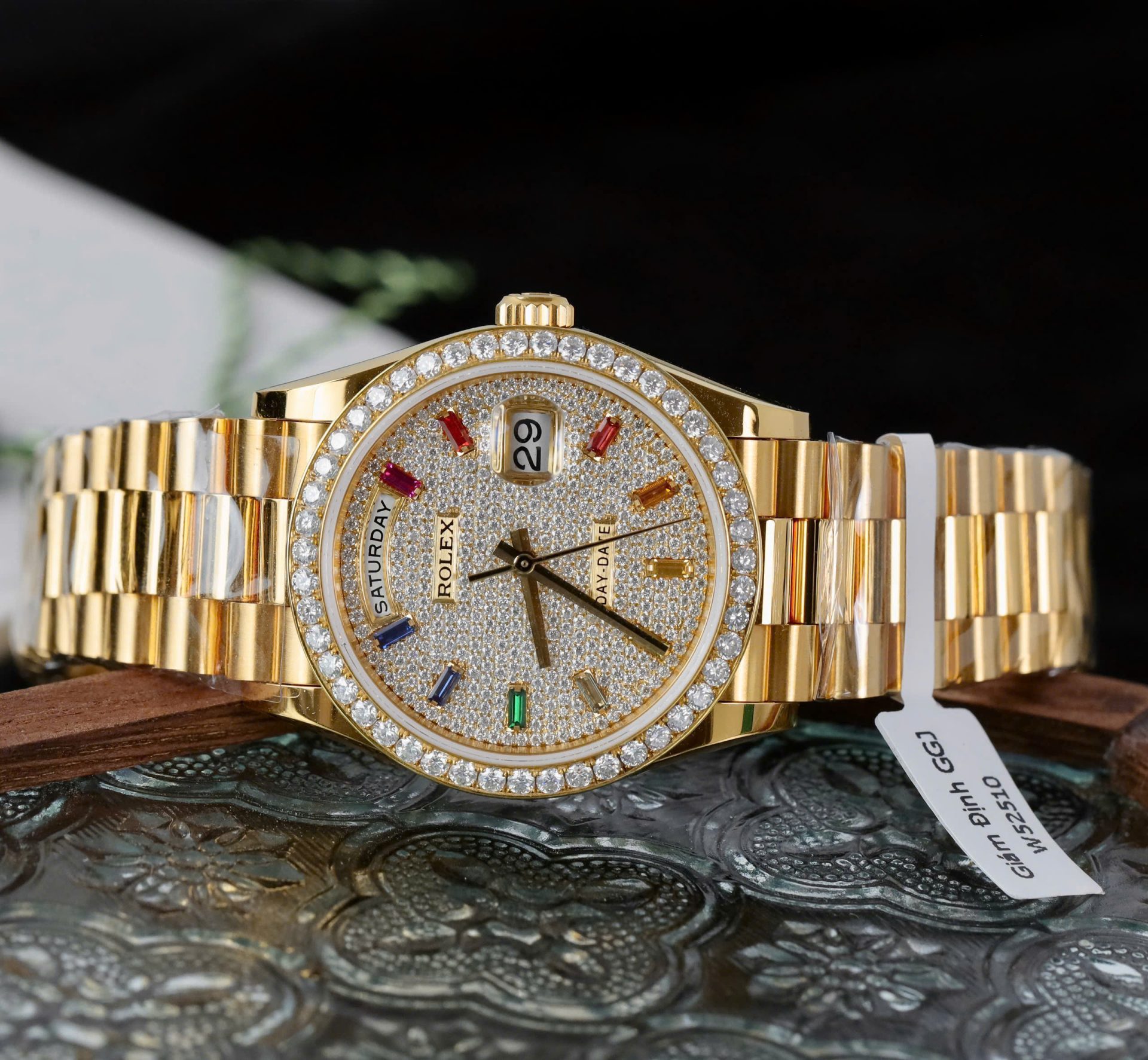 Rolex Day-Date Copies Watches Custom 18K Gold Wrapped + Moissanite Diamonds GM Factory 36mm - Top club