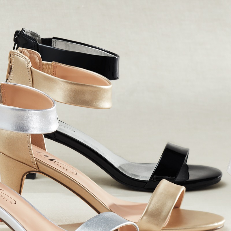 Faux Patent Back-Zip Sandal with Heel - MIDNIGHT VELVET CATALOG
