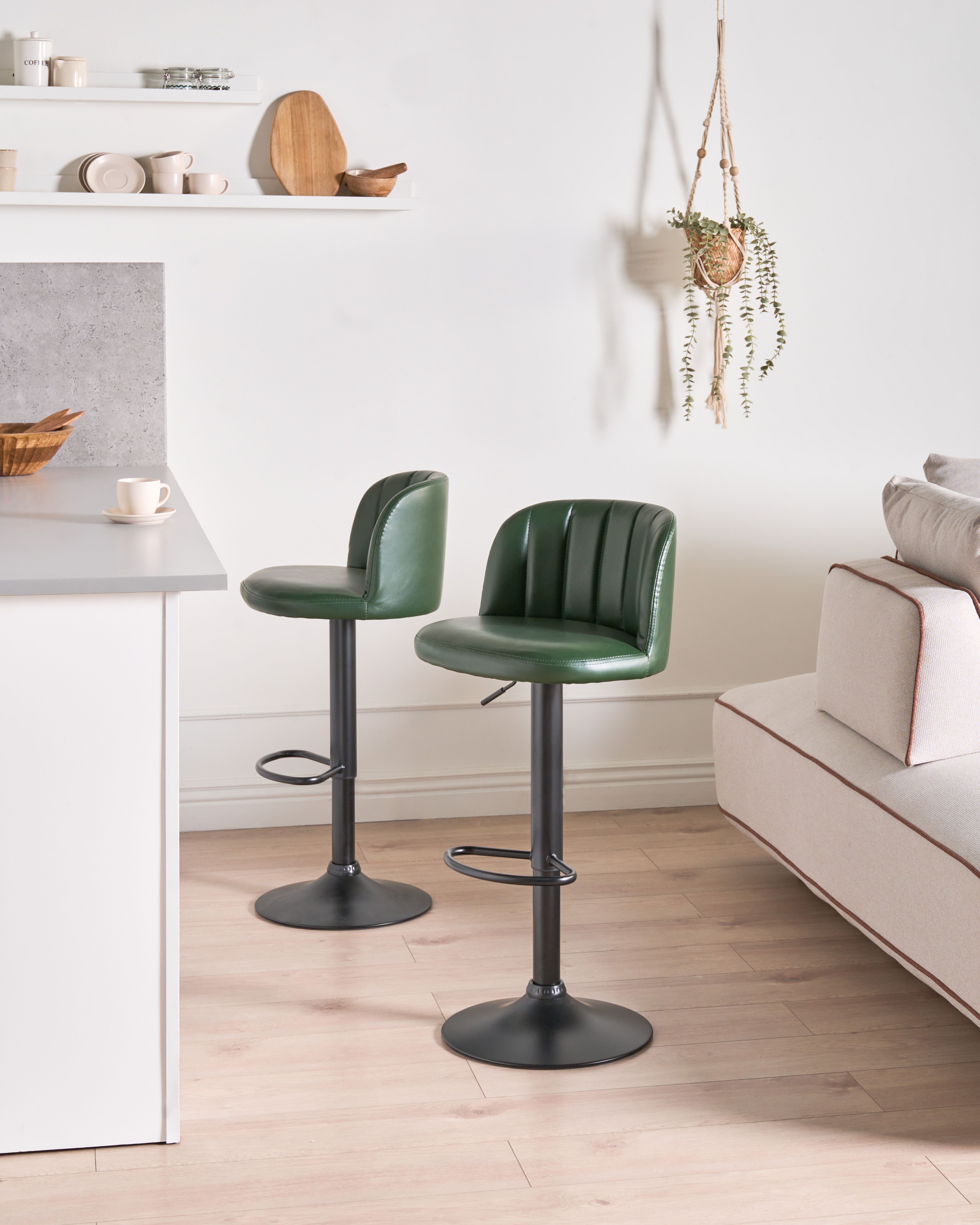 Set of 2 Bar Stools VLORE Faux Leather Swivel Dark Green