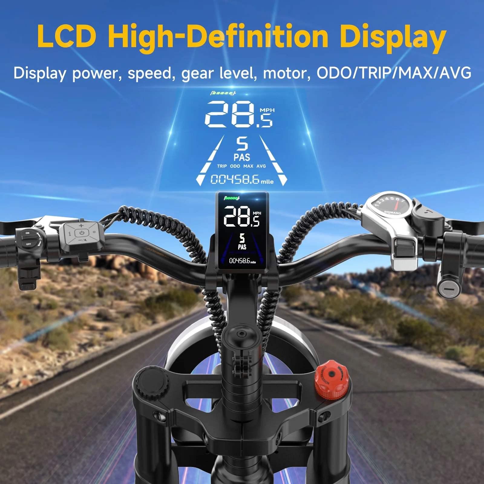 1500W Peak Electric Bike for Adults, 20" Fat Tire E-Bike, 48V 15Ah Battery, 7-Speed E-Mountain Bike with Storage Rack, UL2849 - Image 7