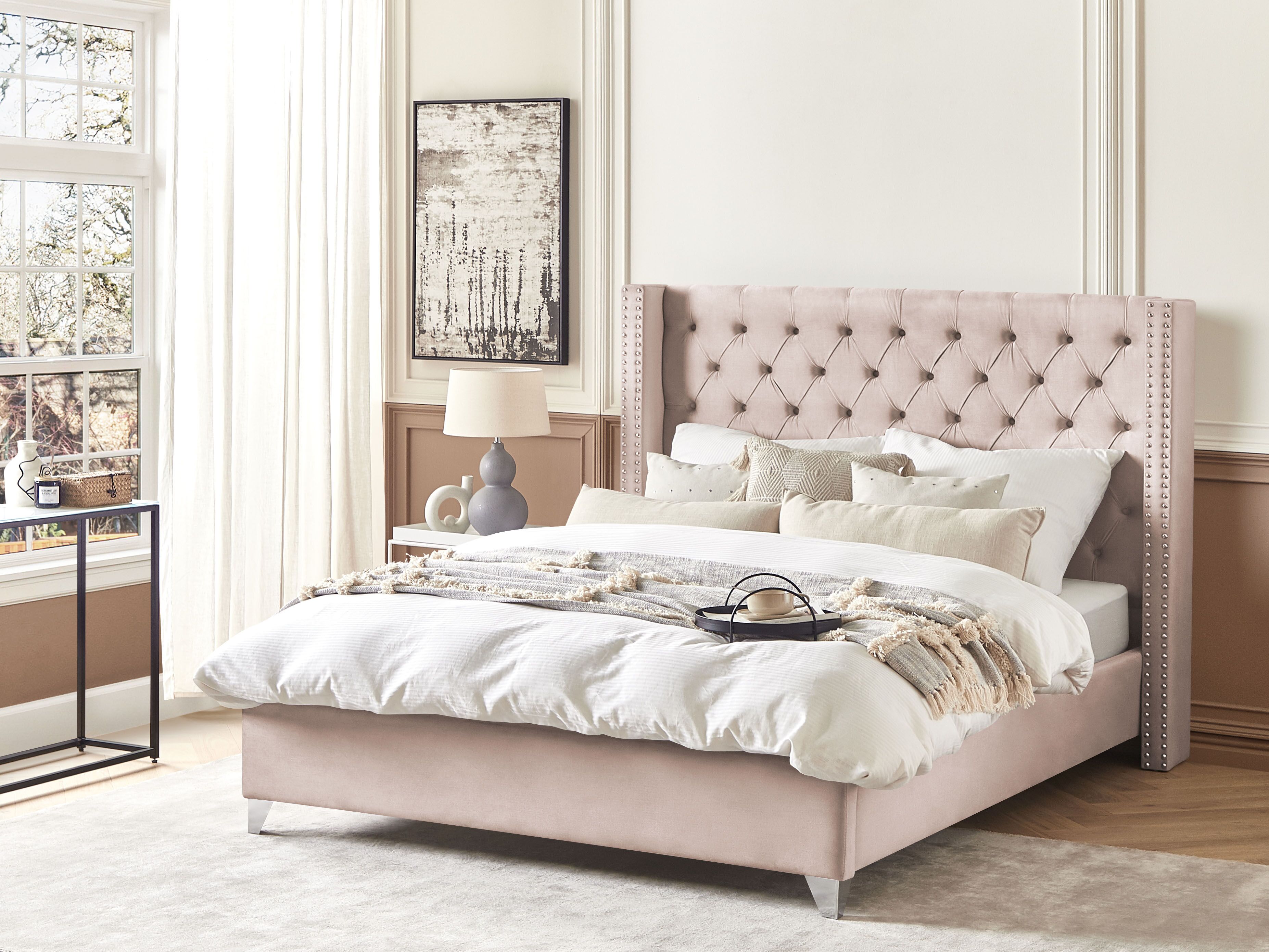 Bed Velvet LUBBON 180 x 200 cm (EU Super King) Pastel Pink