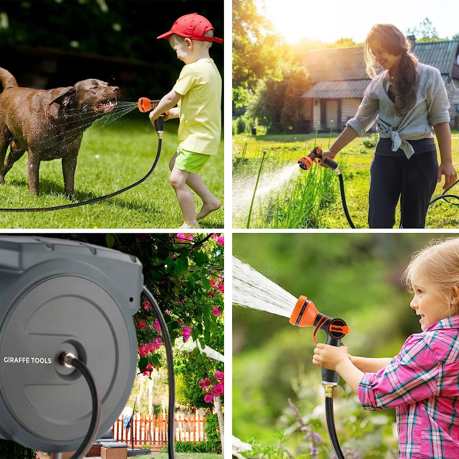 Giraffe Tools Retractable Garden Hose Reel with 1/2in-100ft Water Hose, Plastic Bracket, Wall Mounted, Dark Grey - Image 28