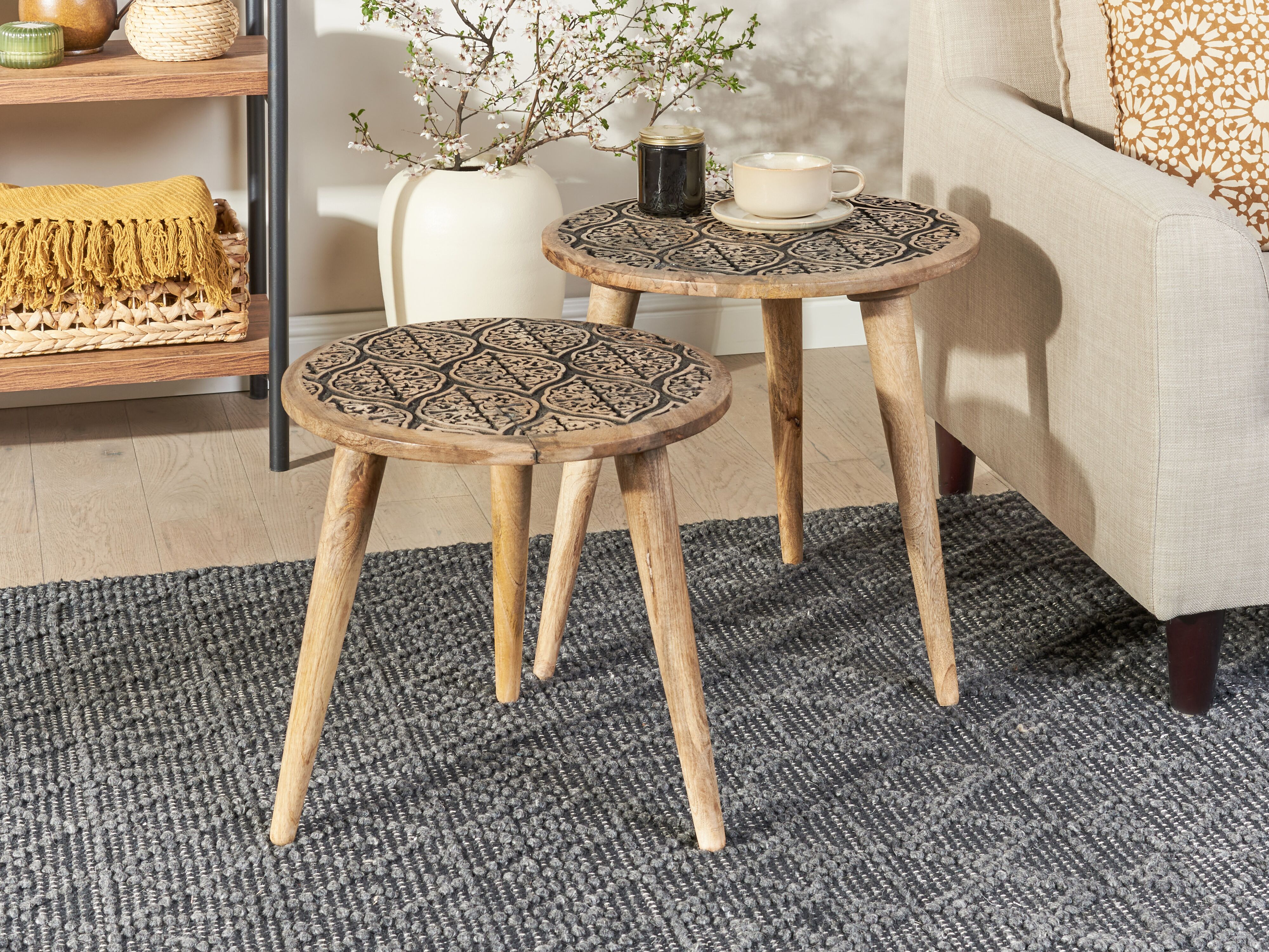 Set of 2 Side Tables SHARMA Mango Wood Brown/ Black