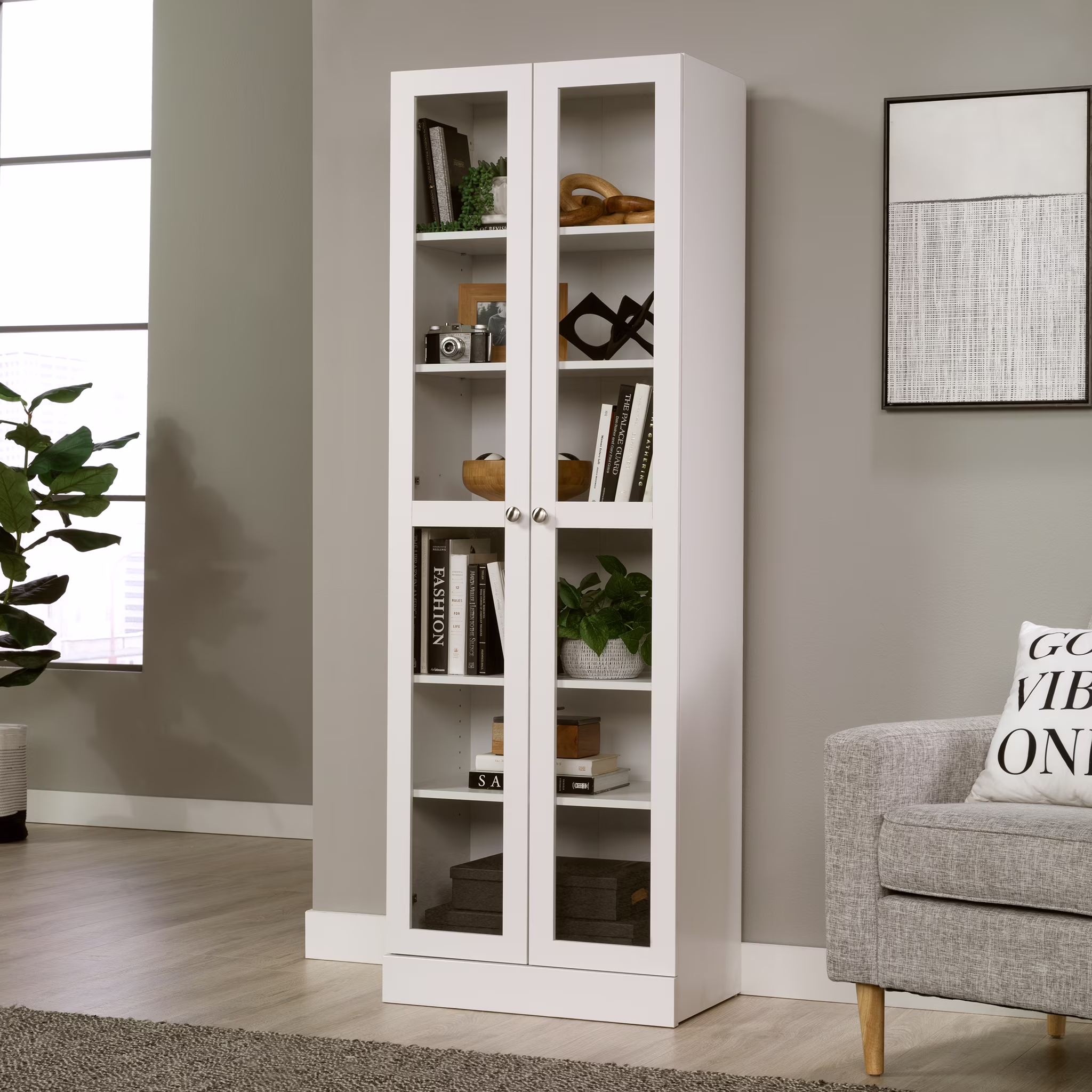 Mainstays Glass Door Storage Bookcase, Black Finish - Image 3
