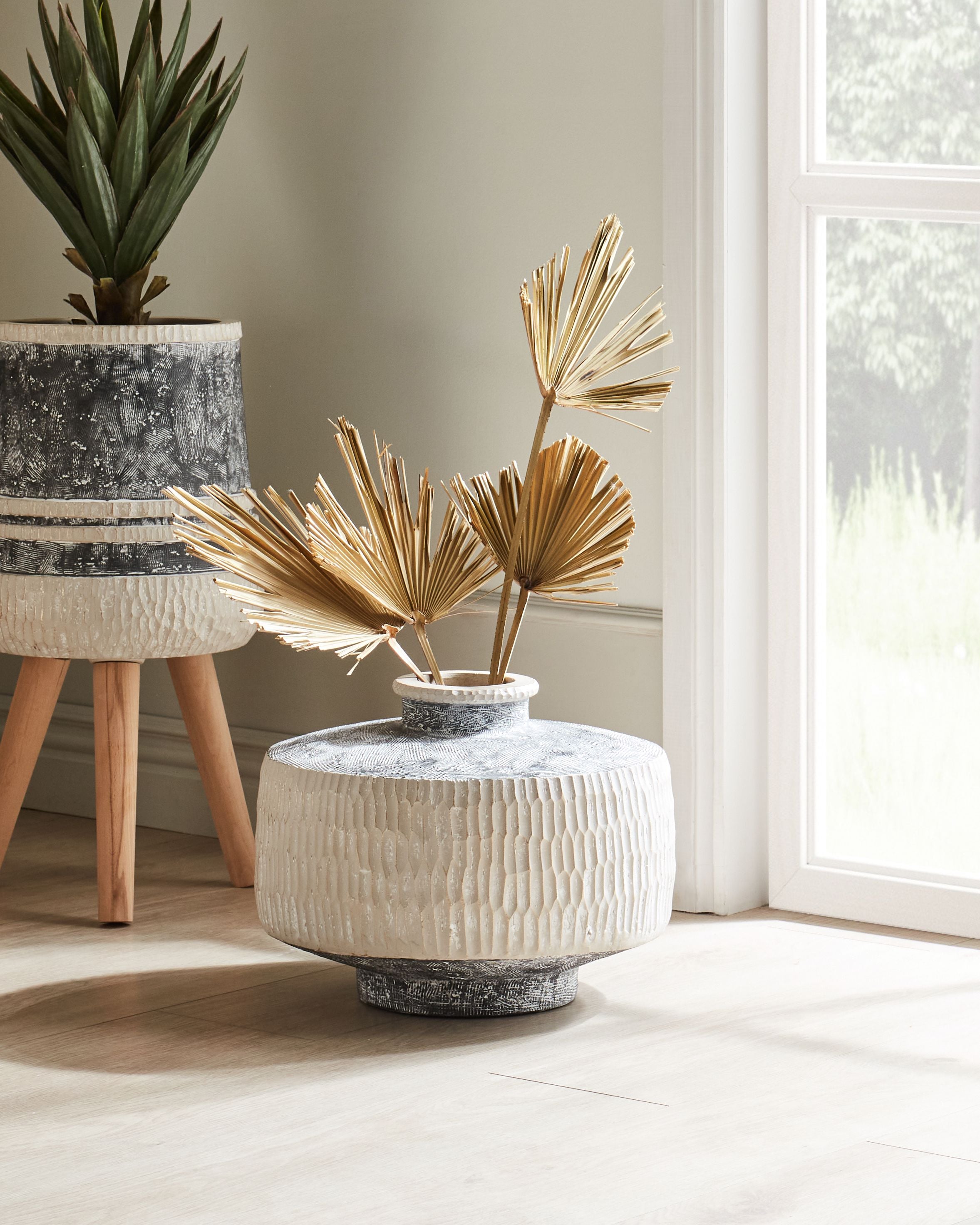 Flower Vase DEKSATI Ceramic 32 cm Beige