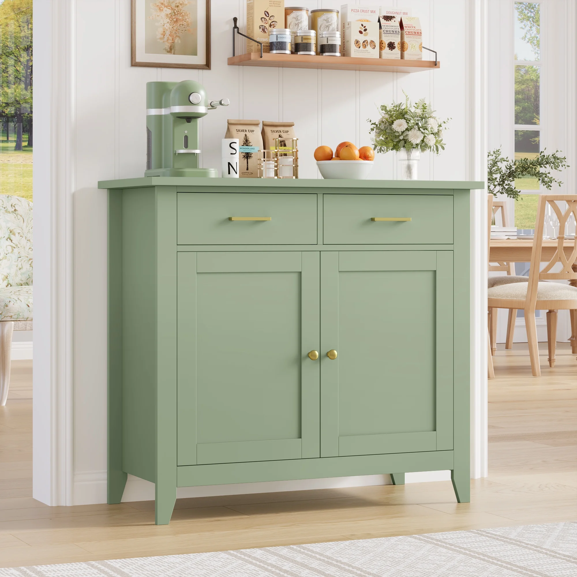 Homfa Entryway Cabinet, Kitchen Storage Cabinet, Farmhouse Buffet Sideboard with 2 Drawers and 2 Doors,Coffee Bar with Storage for Dining Room Living Room,White - Image 25