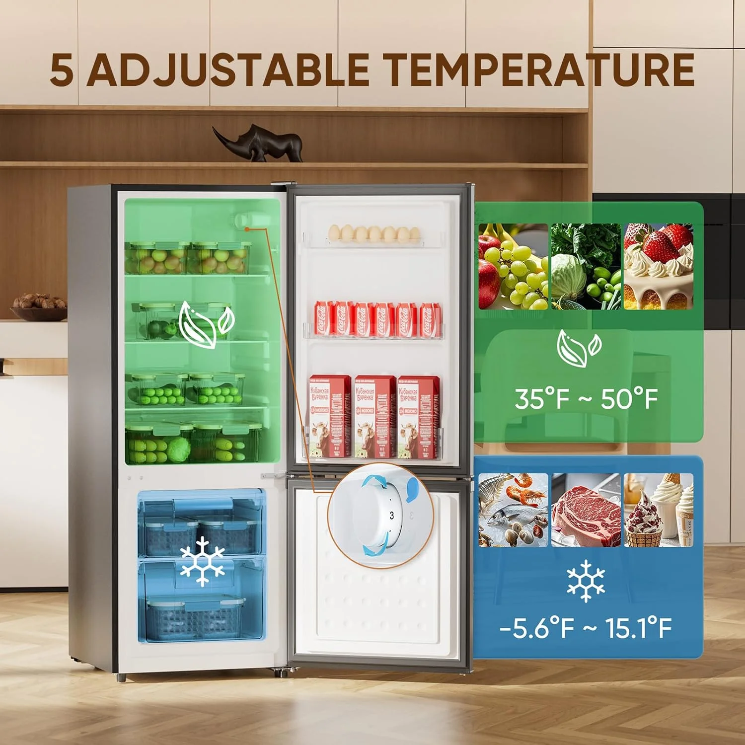Upstreman 7.1 Cu.Ft Refrigerator with Bottom Freezer, 2 Door Fridge Large Capacity Refrigerator with Adjustable Thermostat for Apartment, Office, Dorm, Kitchen, Black BM71 - Image 4