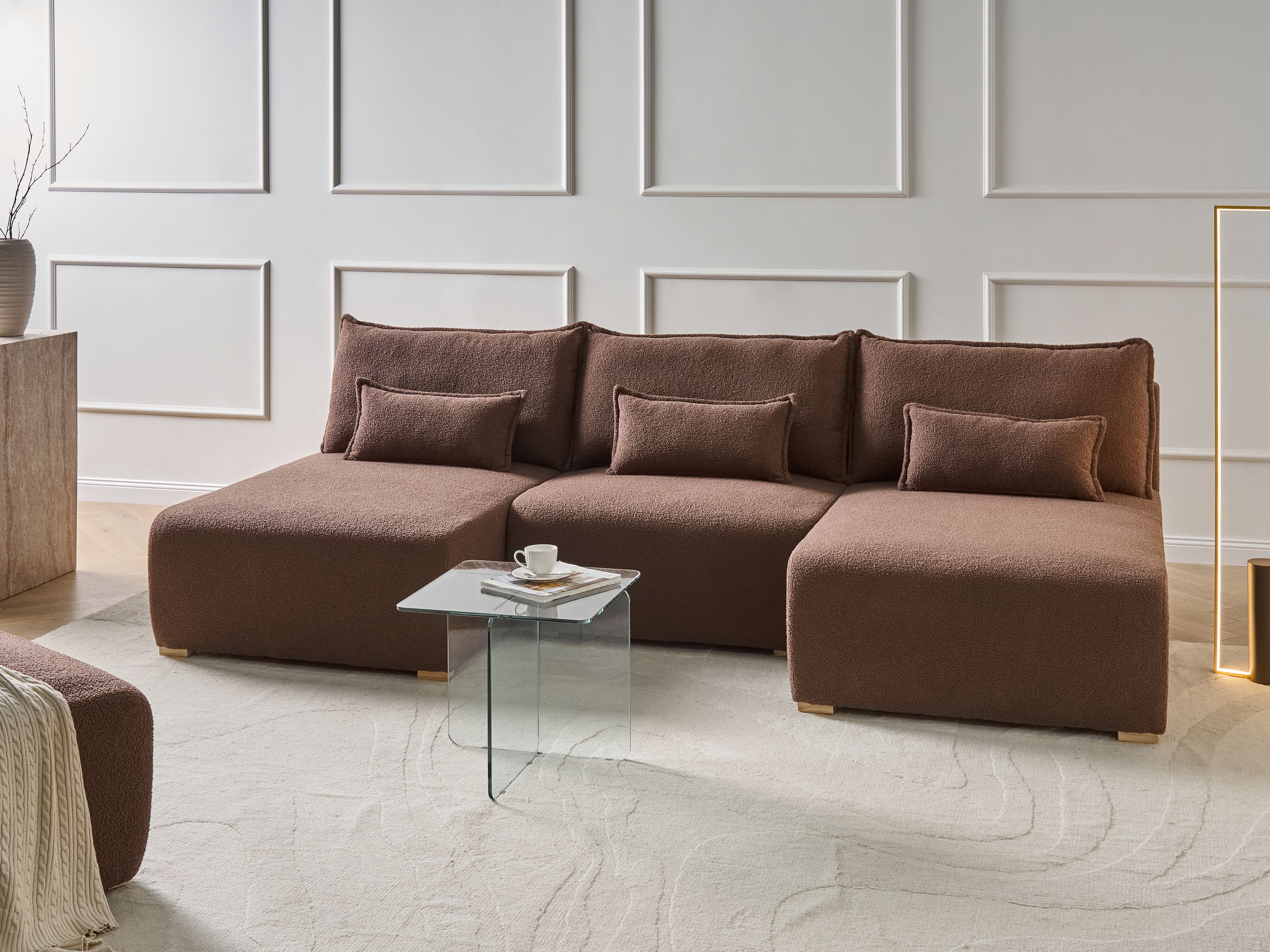 Modular U-Shape Sofa NERBO Boucle Brown