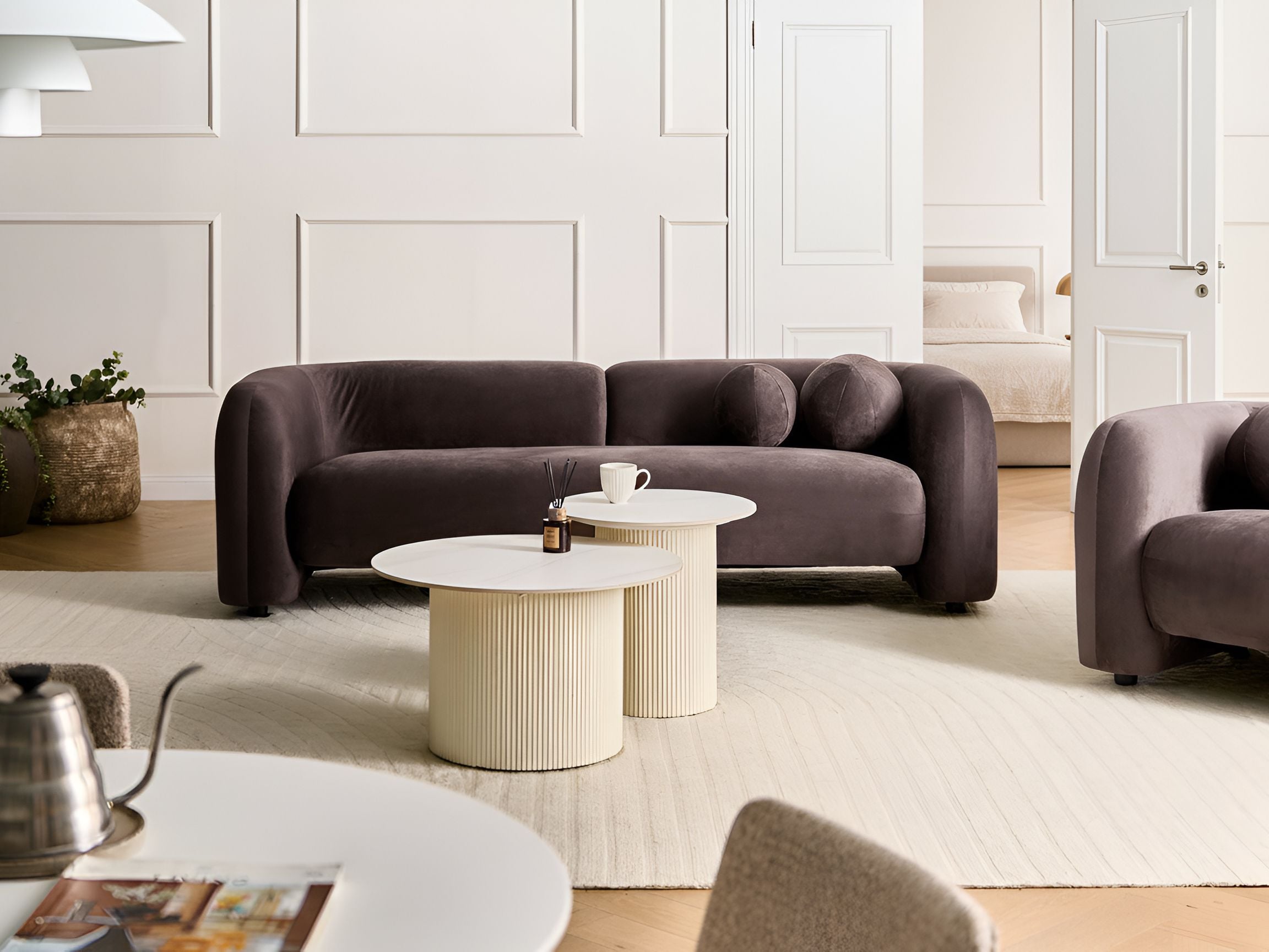 Sofa 3 Seater LEIREN Velvet Dark Brown