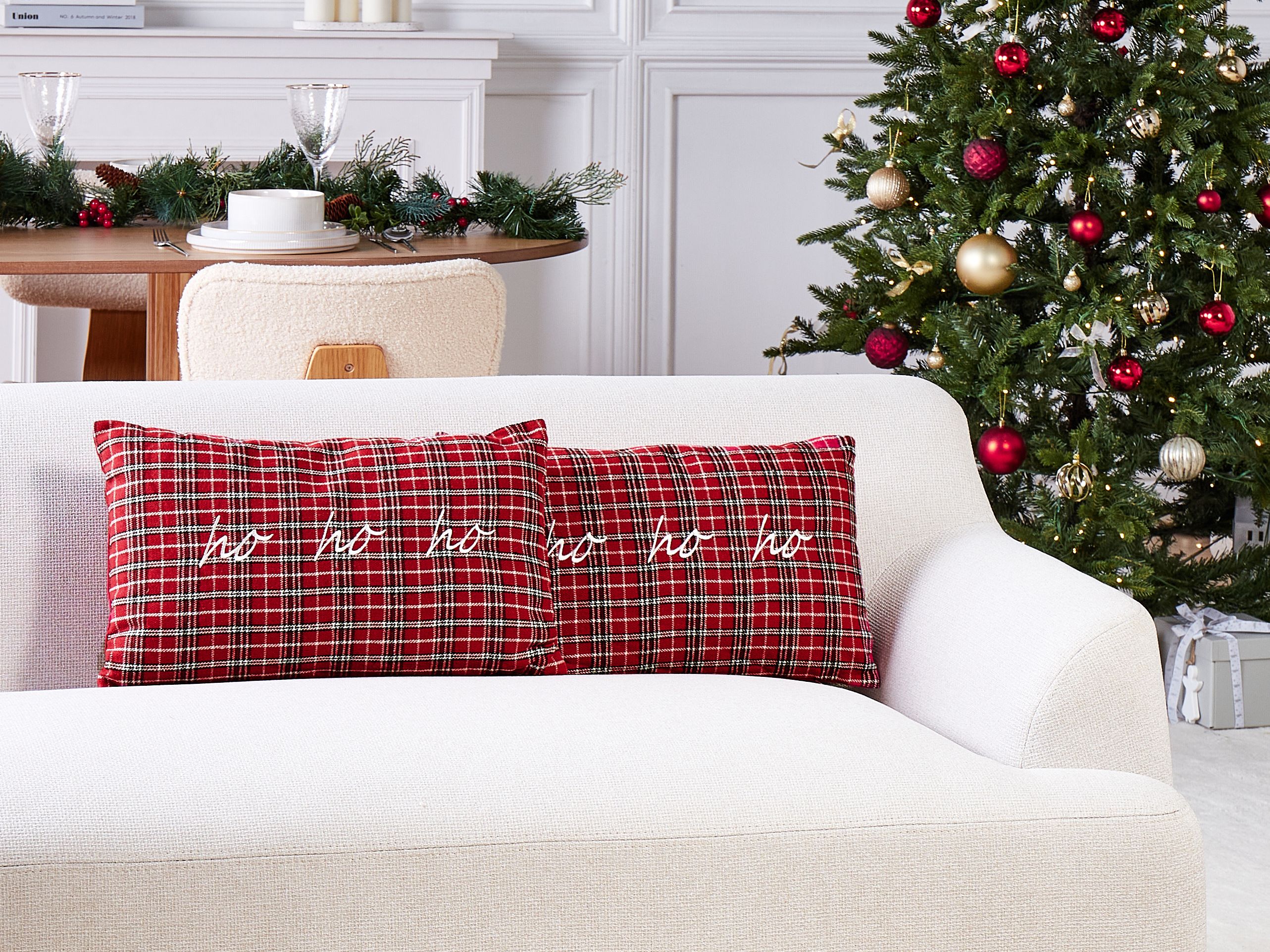 Set of 2 Decorative Cushions MOCHI 30 x 50 cm Red Christmas Motif