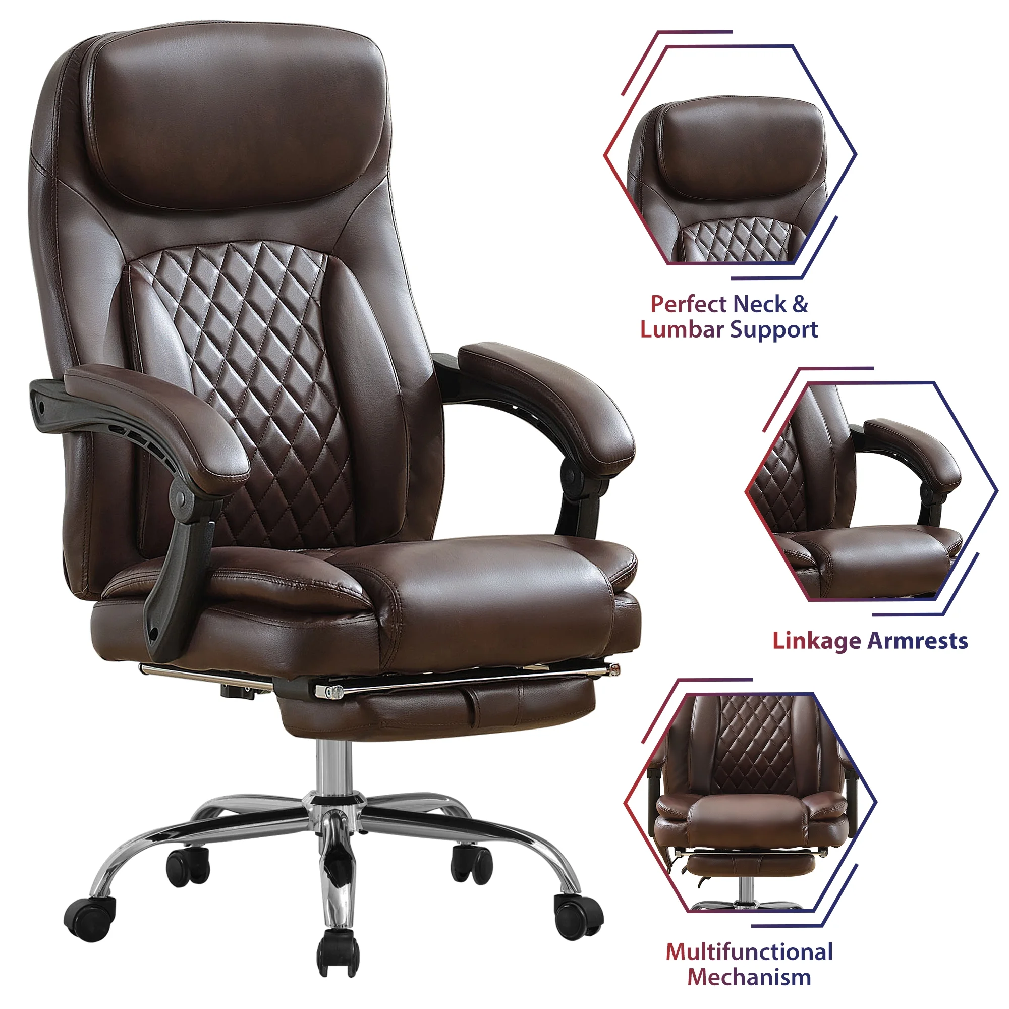 JONPONY Big and Tall Office Chair 500LBS Executive Office Chair Massage and Footrest Ergonomic Computer Desk Chair Reclining High Back Leather Office Chair Lumbar Back Support Swivel Rolling,Black - Image 39