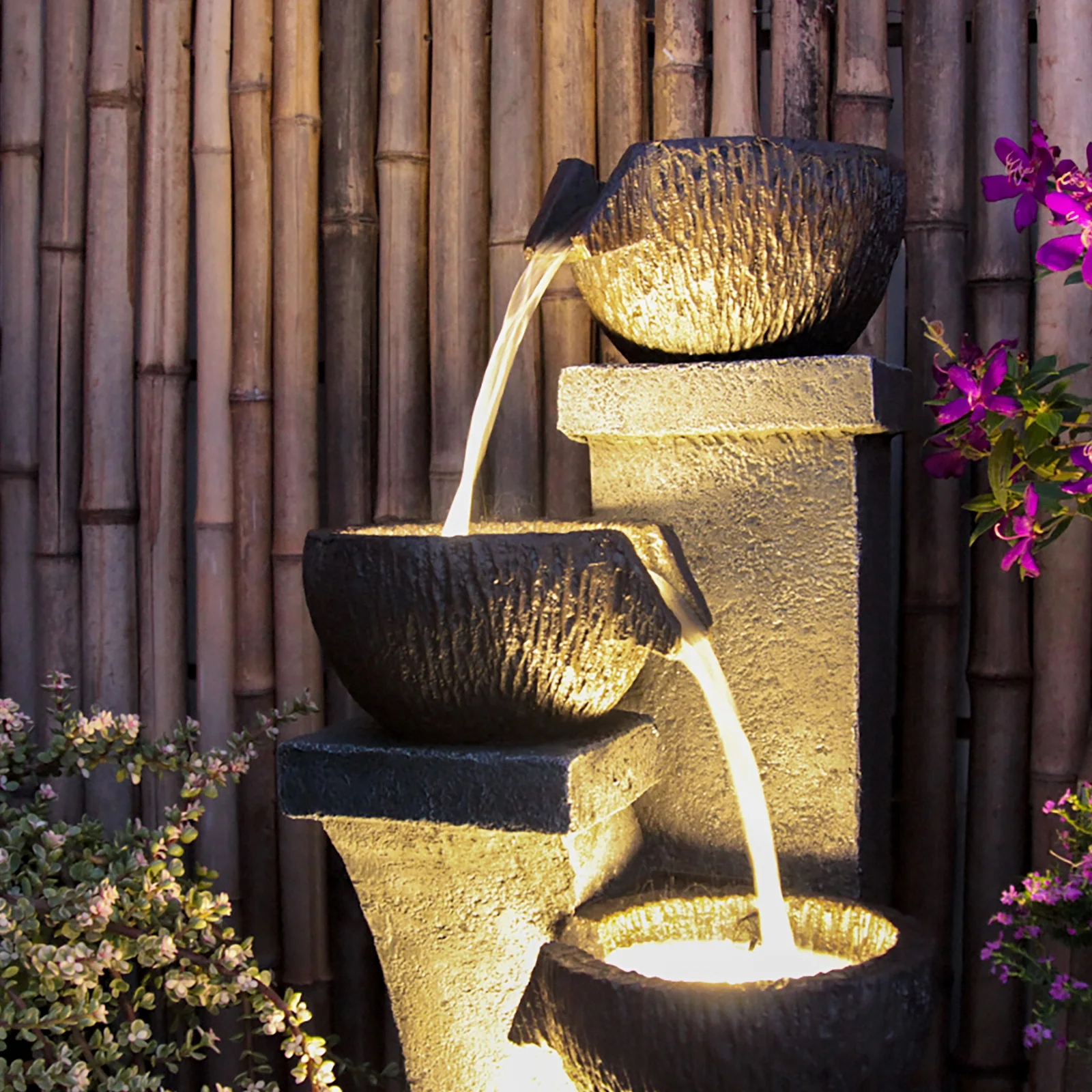 Outdoor Water Garden Fountain 37.40����H Waterfall Small Fountains Cascading Bowl and Jar Water Feature with LED Light for Backyard Patio Porch and Home Art Decor - Image 2